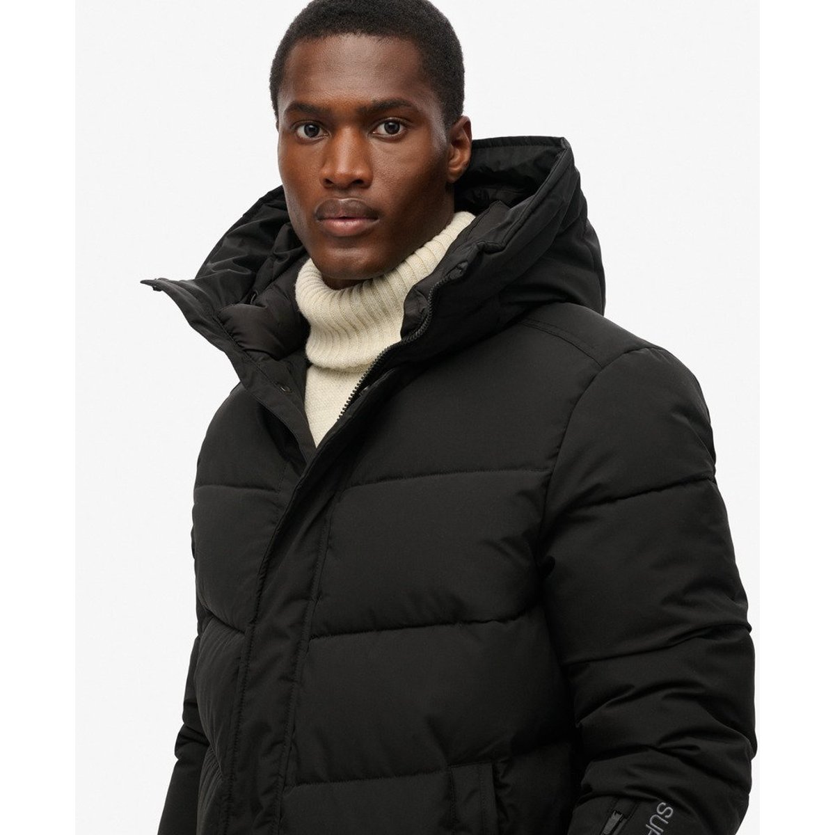 Parka rembourrée à chevrons City noir, SUPERDRY
