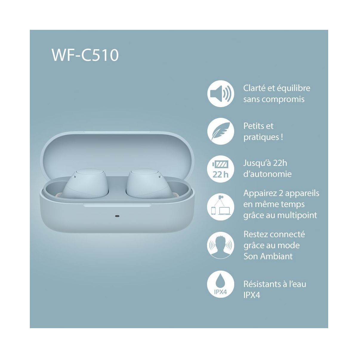 Ecouteurs WF-C510 Bleu bleu, SONY