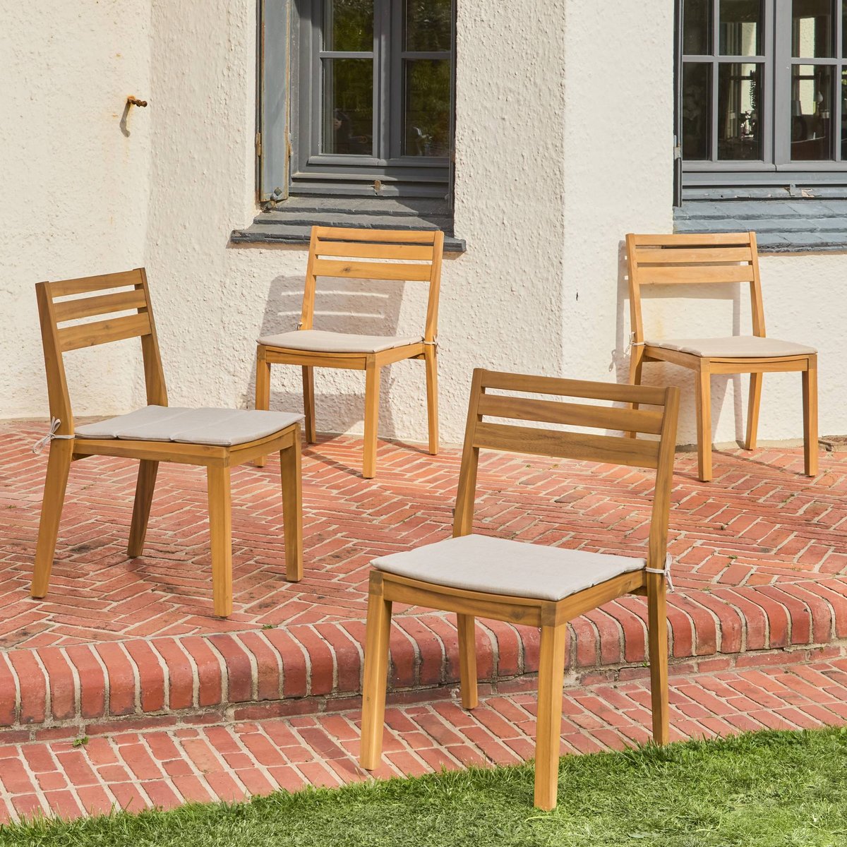 Chaise de jardin bois d'acacia (lot de 4) MERINA beige, SWEEEK