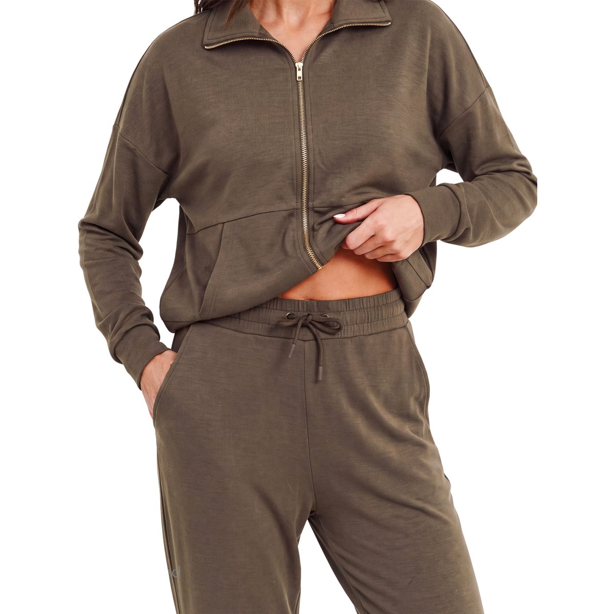 Pyjama pantalon jogger veste zippée Modal Flow kaki, SELMARK