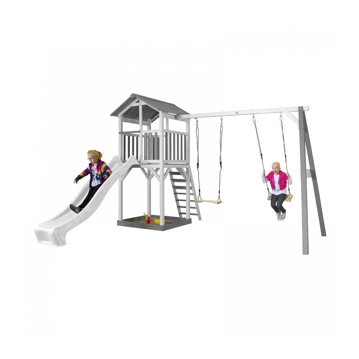 AXI Structure de jeu Beach Tower Blanc Gris avec 2 balancoires et toboggan Blanc couleur unique, AXI HOUSE