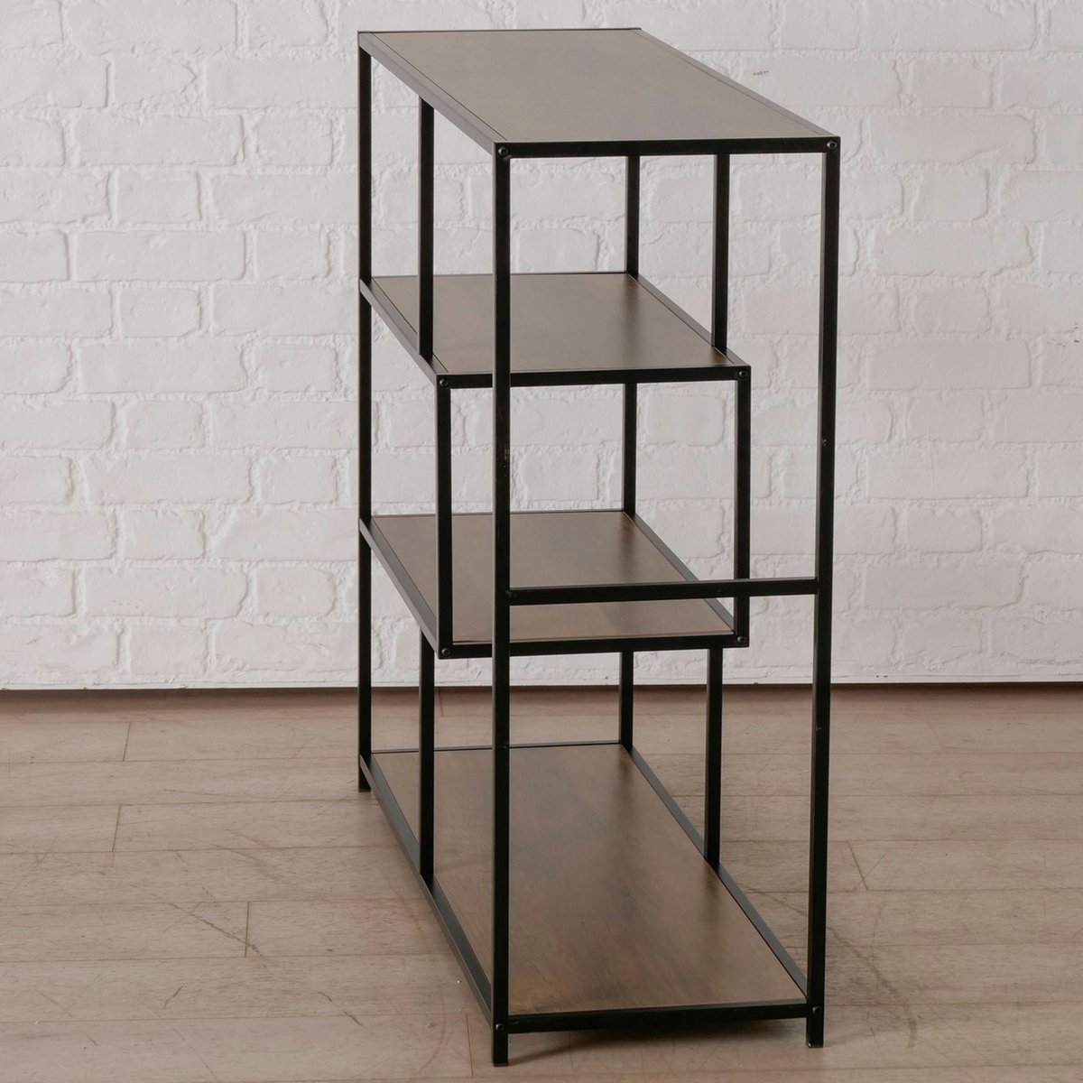 Console d'entrée en bois et métal noir 4 plateaux 100x33x90cm bois, WADIGA