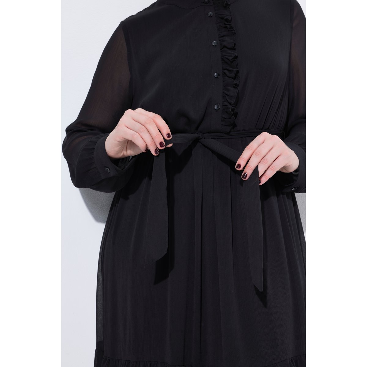 Robe midi coupe trapèze, col montant noir, ULLA POPKEN
