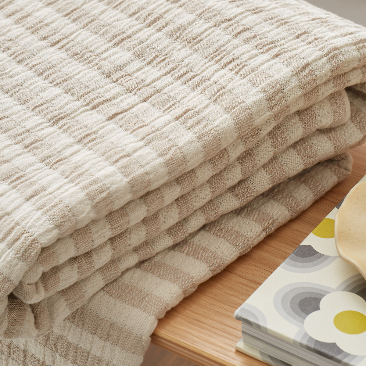 Cotton Muslin Stripe Blanket Throw natural, BIANCA FINE LINENS