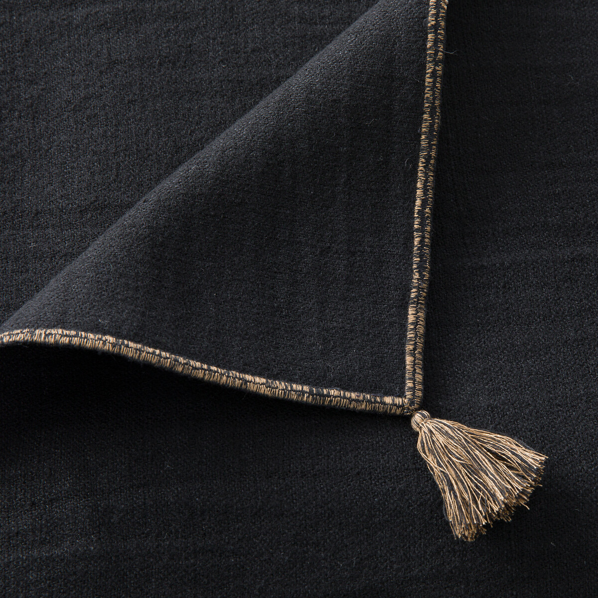 Manta decorativa de lino y lana, con borlas, Ceylan negro, AM.PM