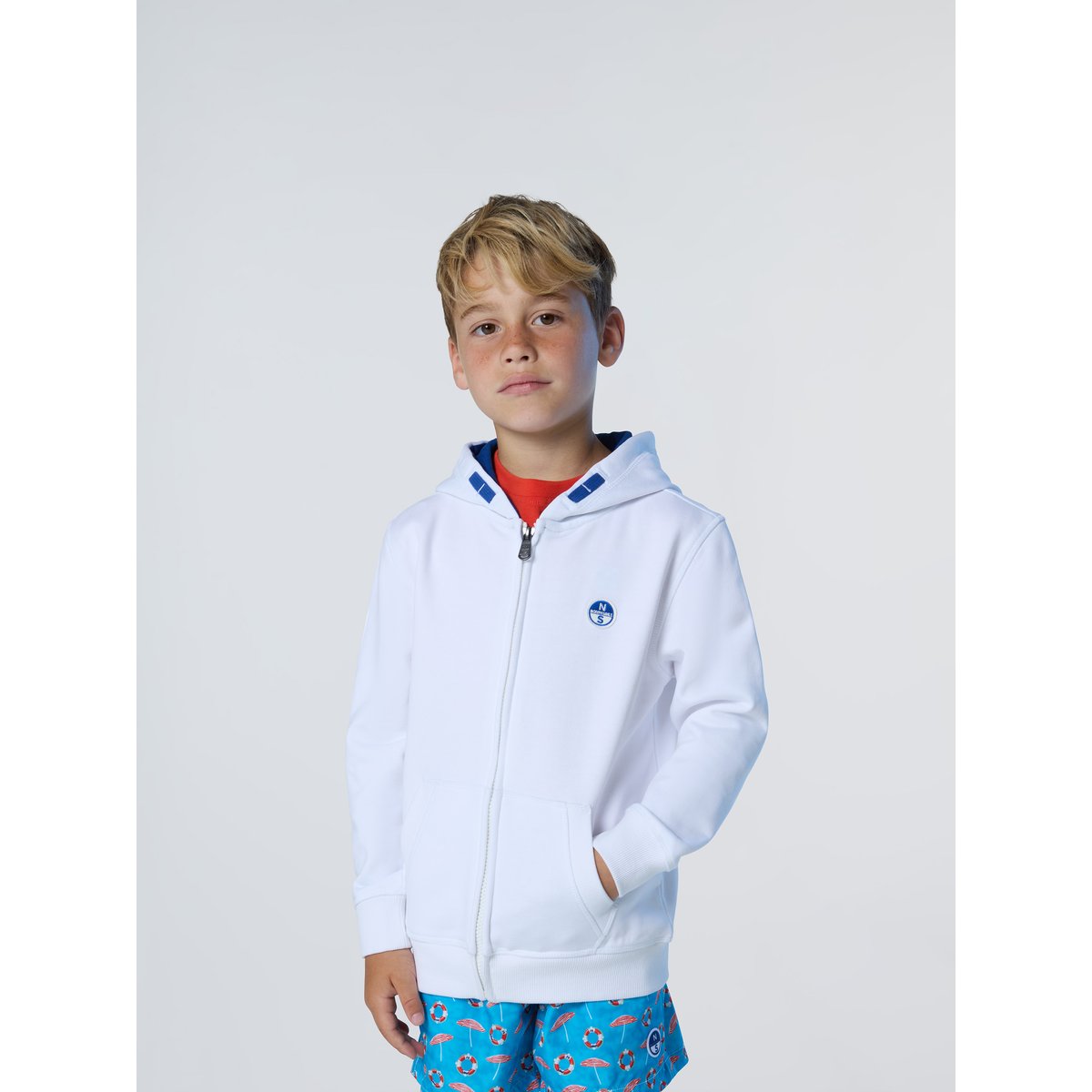 Sweat à capuche zippé intégrale avec écusson de logo blanc, NORTH SAILS