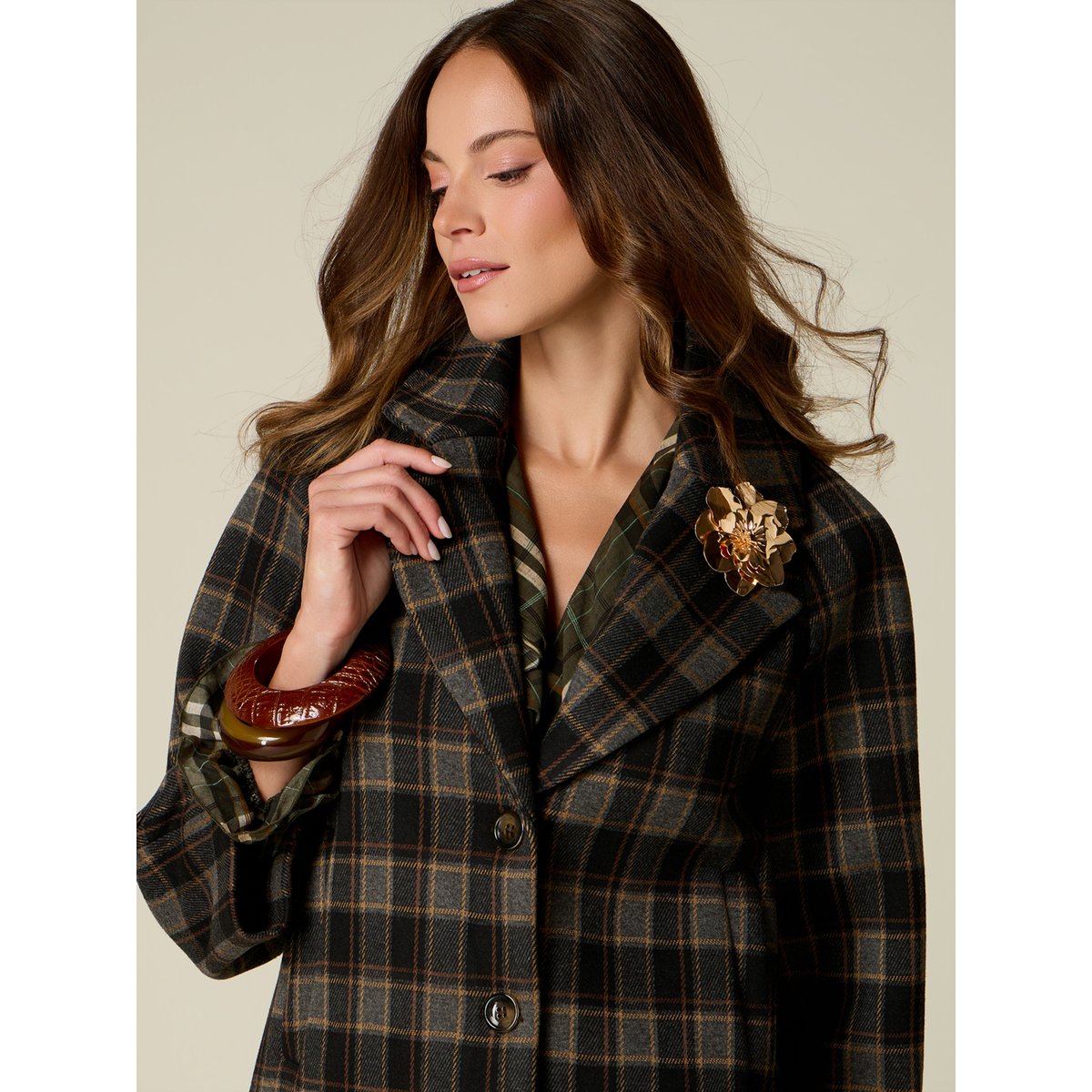 Veste boxy à carreaux marron, OLTRE