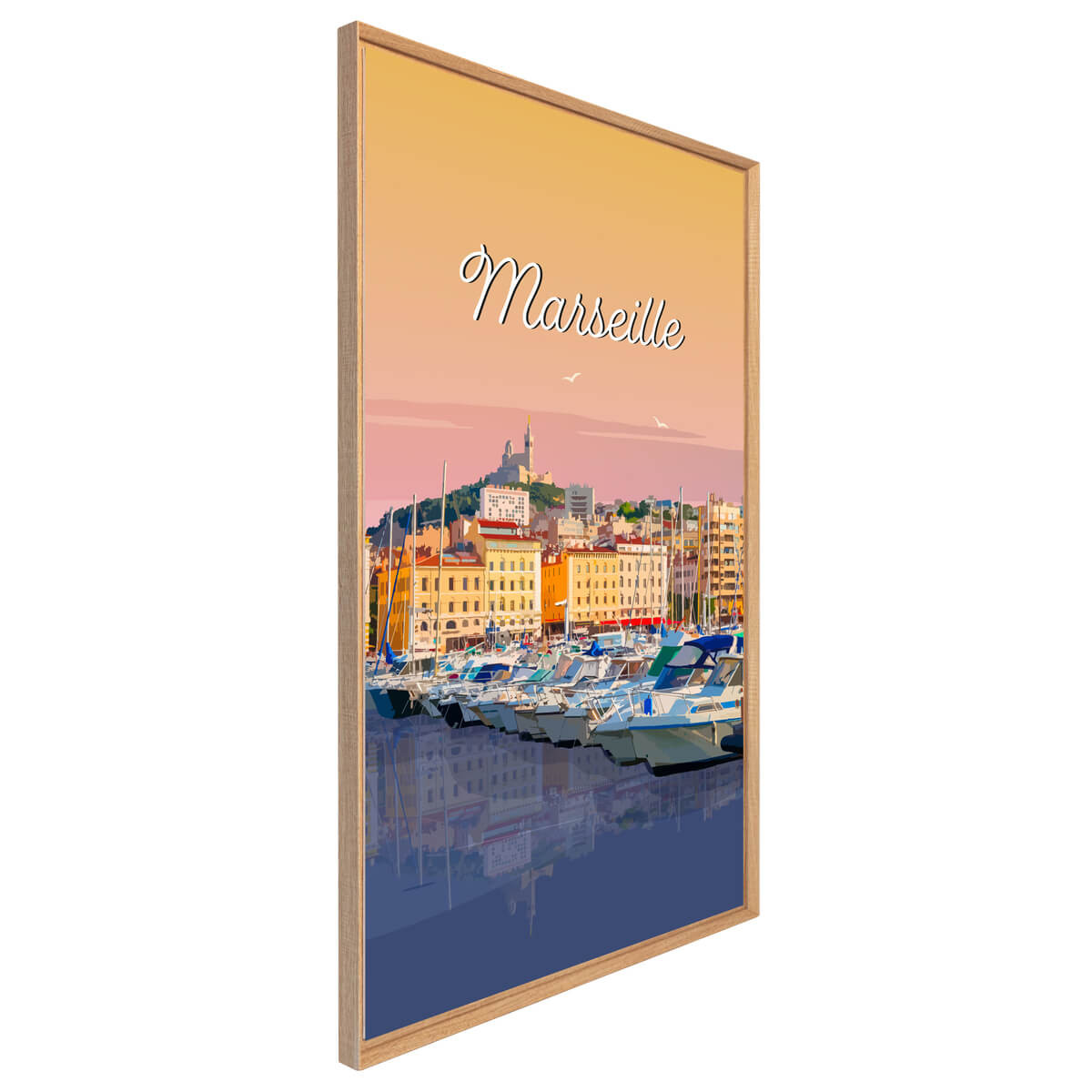 Tableau Mural Illustration Port De Marseille ILLUSTRATION orange-fibres de bois, CEANOTHE