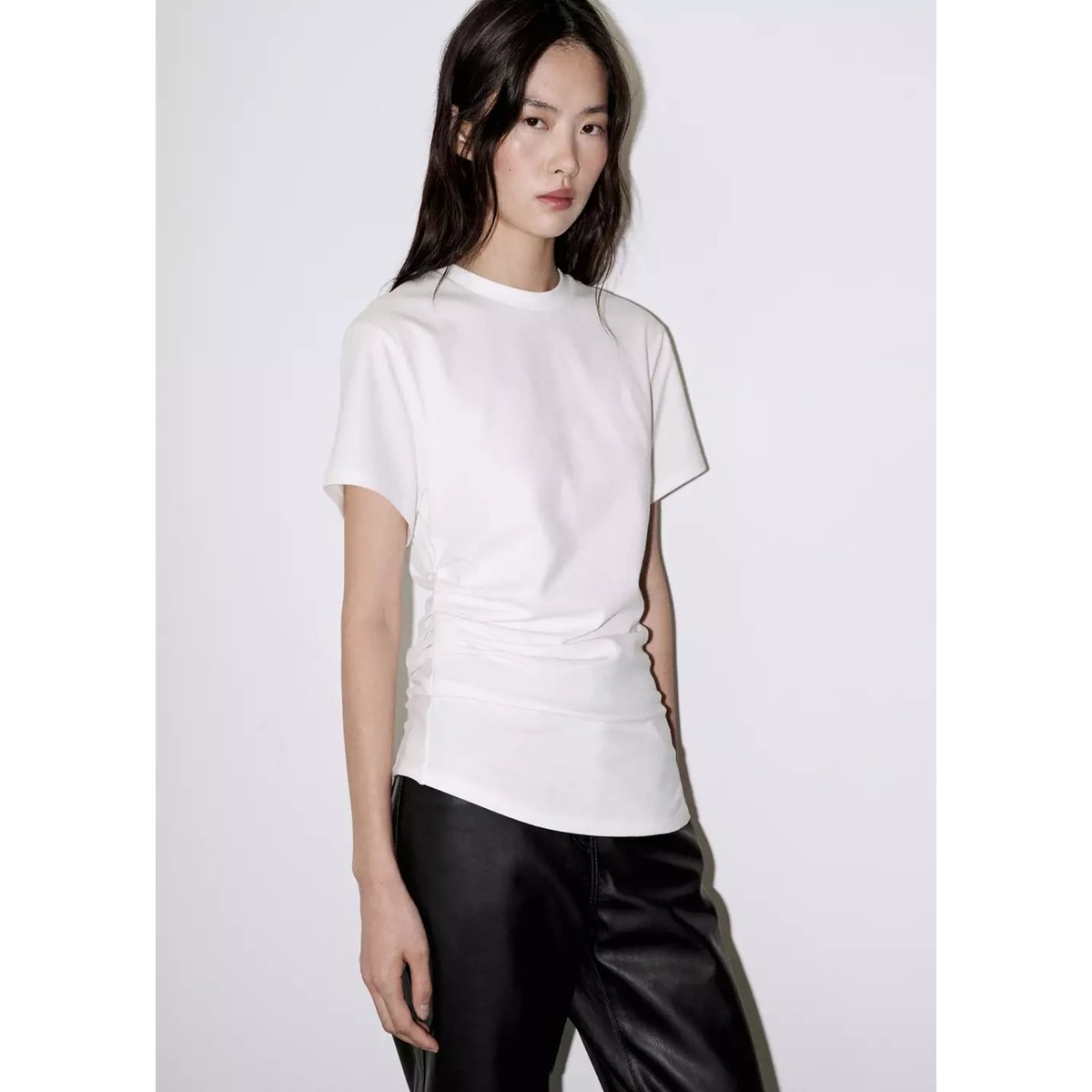 T-shirt froncé coton blanc, MANGO