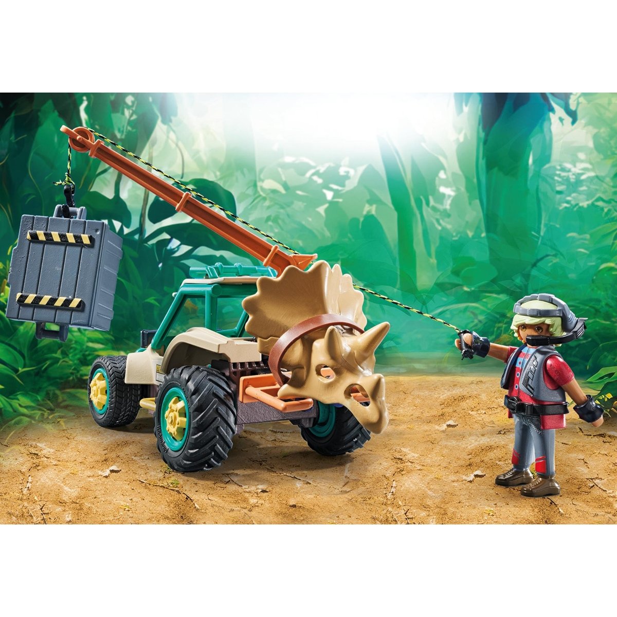 Spinosaure, chercheur et véhicule à grue pivotante multicolore, PLAYMOBIL