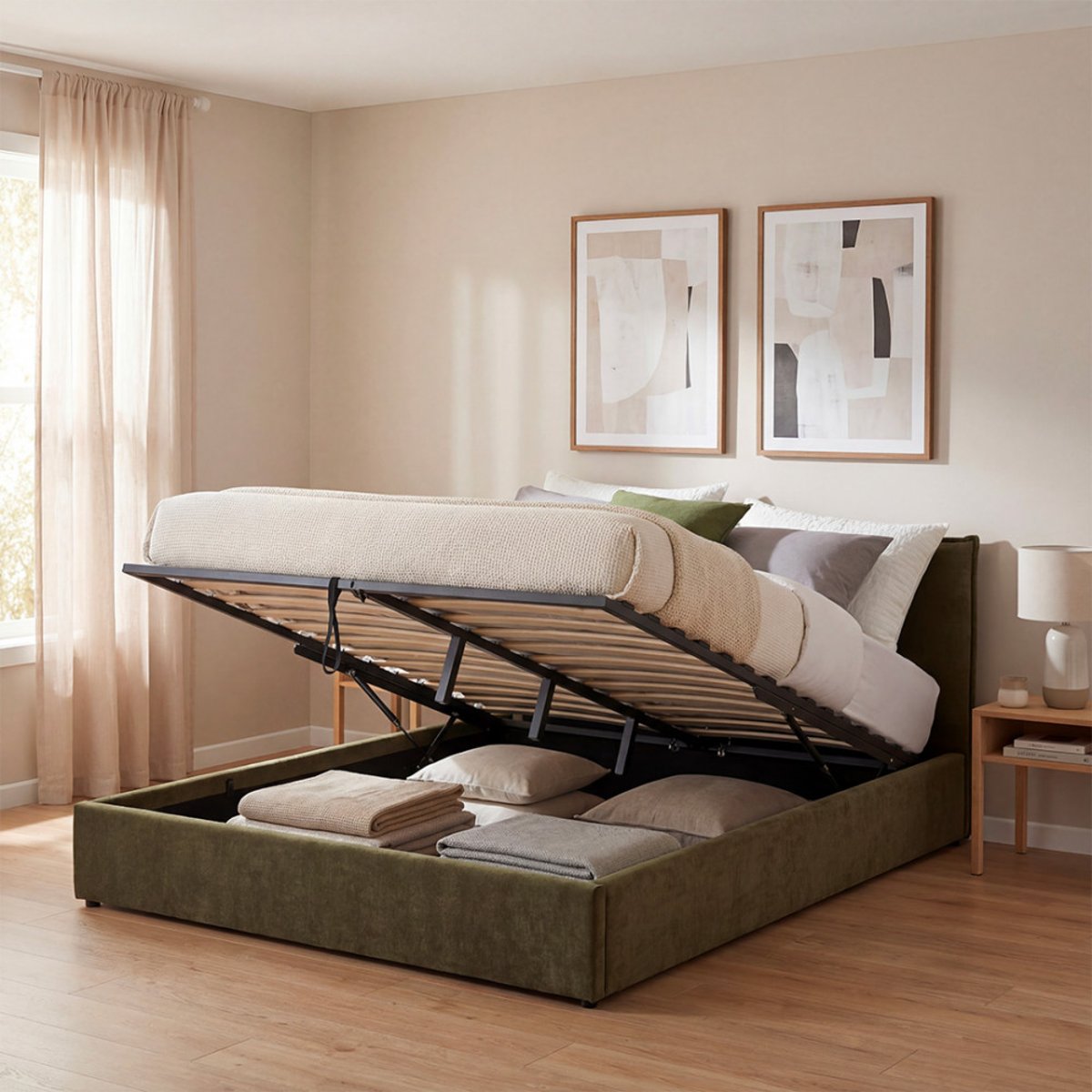Lit coffre en tissu 180x200cm- CAMA vert, DRAWER