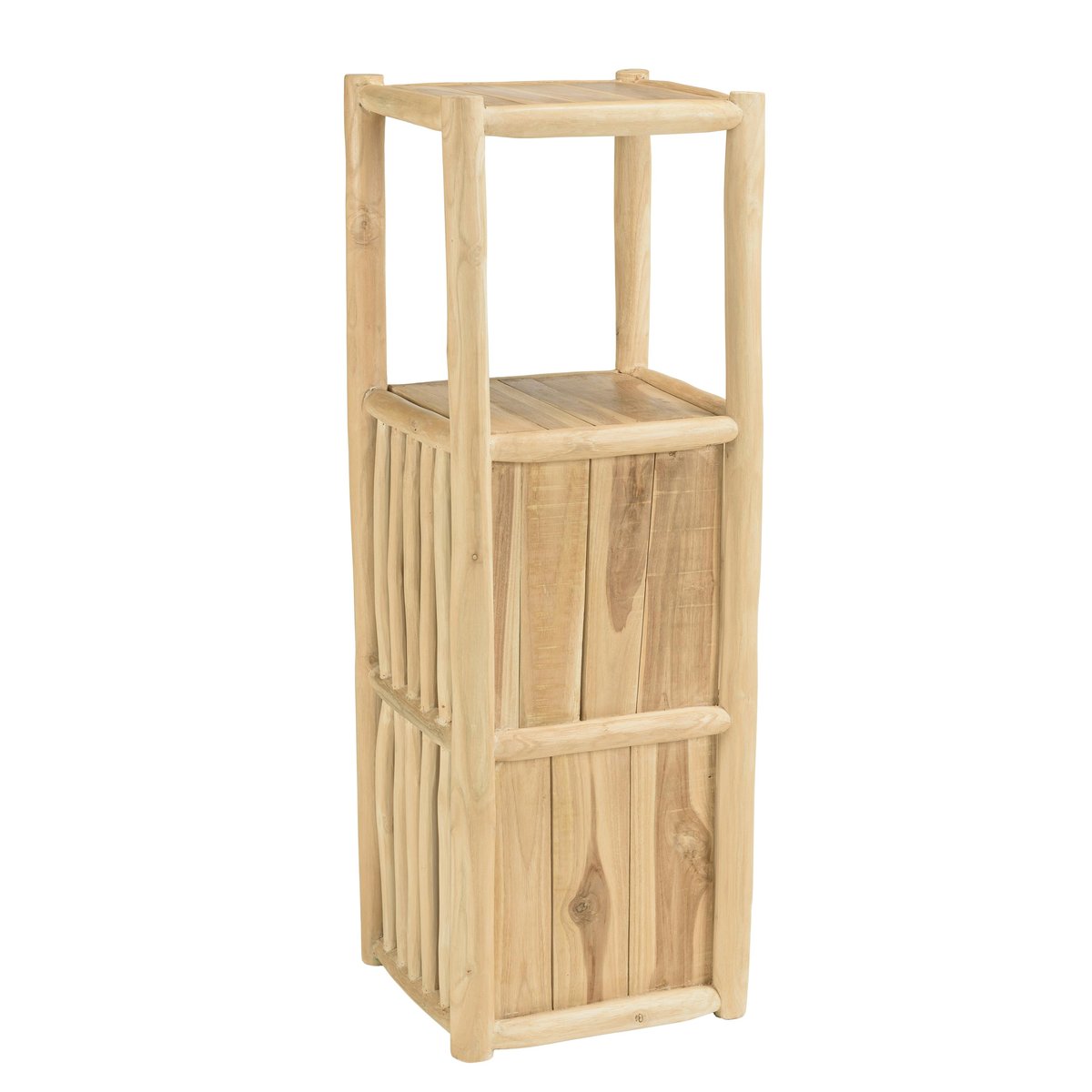 Petite colonne de rangement 3 niveaux rondins teck naturel MANAK bois naturel, PIER IMPORT