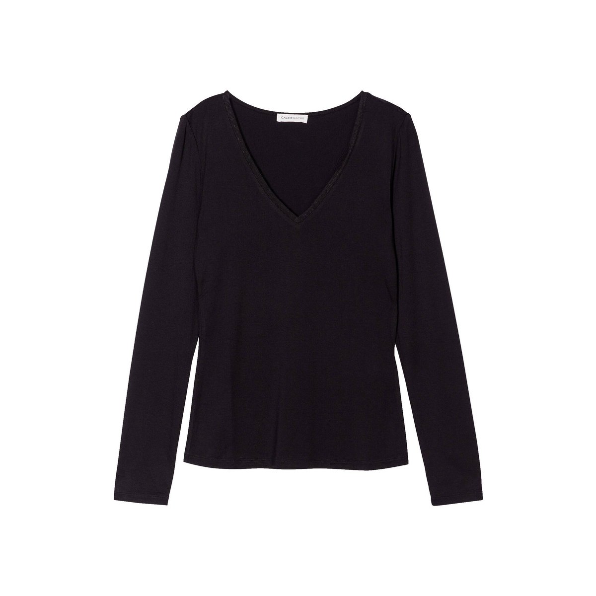 T-shirt thermique col en V plumetis noir, CACHE CACHE