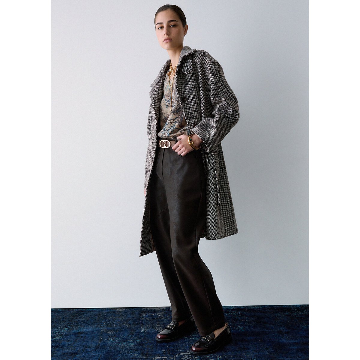 Pantalon Baggy en Tissu Enduit marron foncé, LIU JO