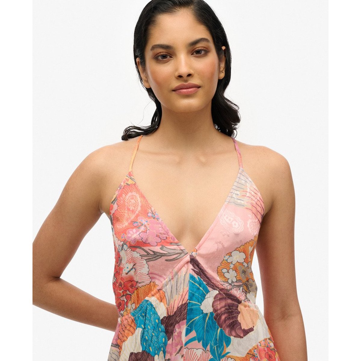 Robe imprimée en jacquard à ourlet en pointes corail kam, SUPERDRY