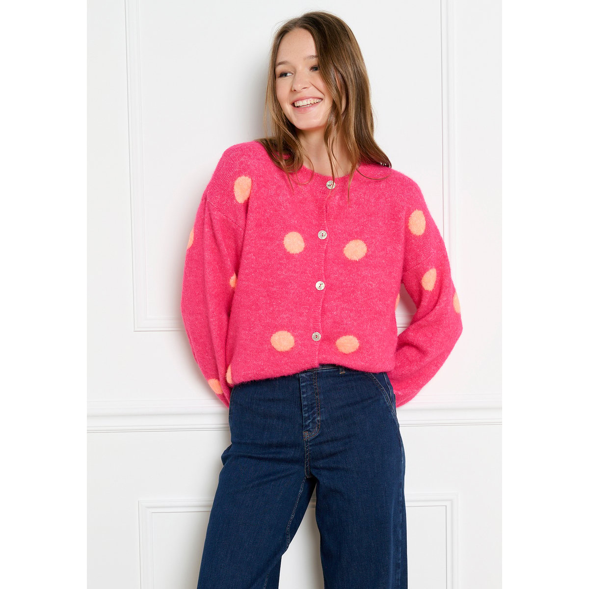 Cardigan à pois rose bubblegum, LOLALIZA