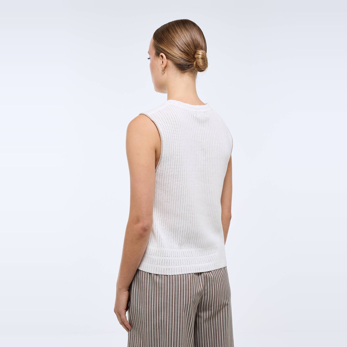 Débardeur en maille ajourée en coton ecru, MONOPRIX