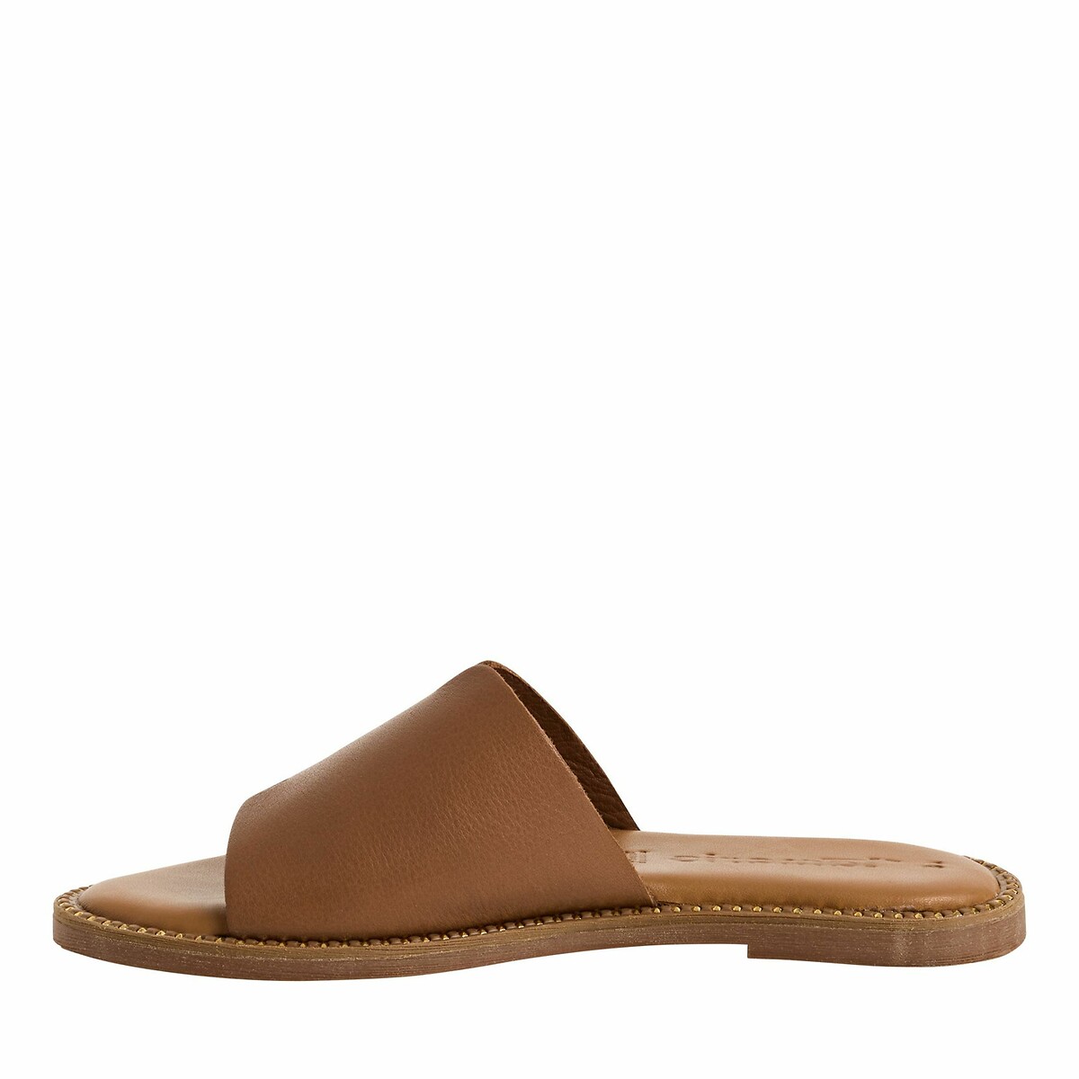 Mules plates en cuir cognac, TAMARIS