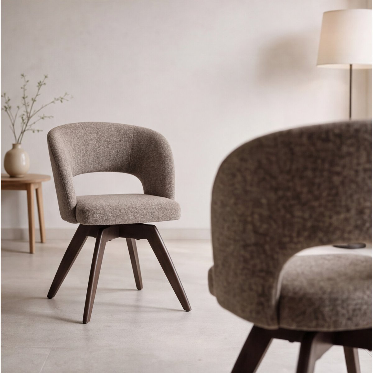 Lot de 2 chaises en bois et tissu chiné, HOLLY taupe, bois, HAPPY GARDEN