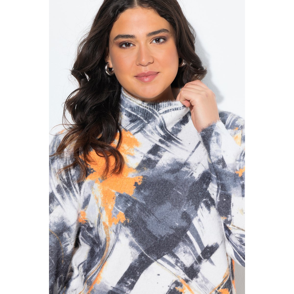 Pull col montant et manches longues gris clair chiné, ULLA POPKEN