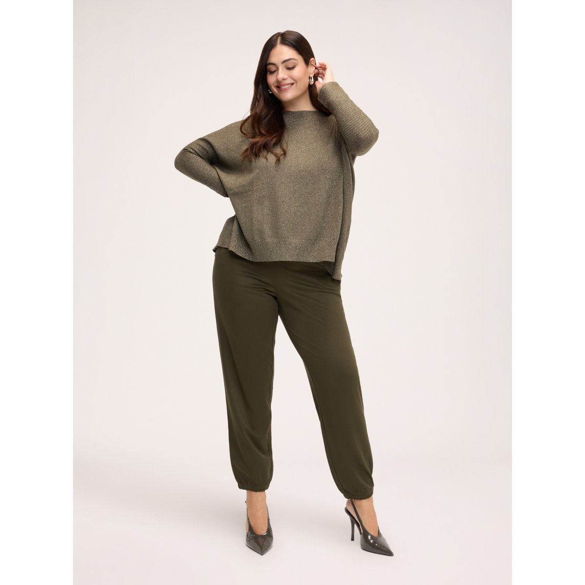 Pantalon jogger avec taille élastique et poignets côtelés verde militare, FIORELLA RUBINO