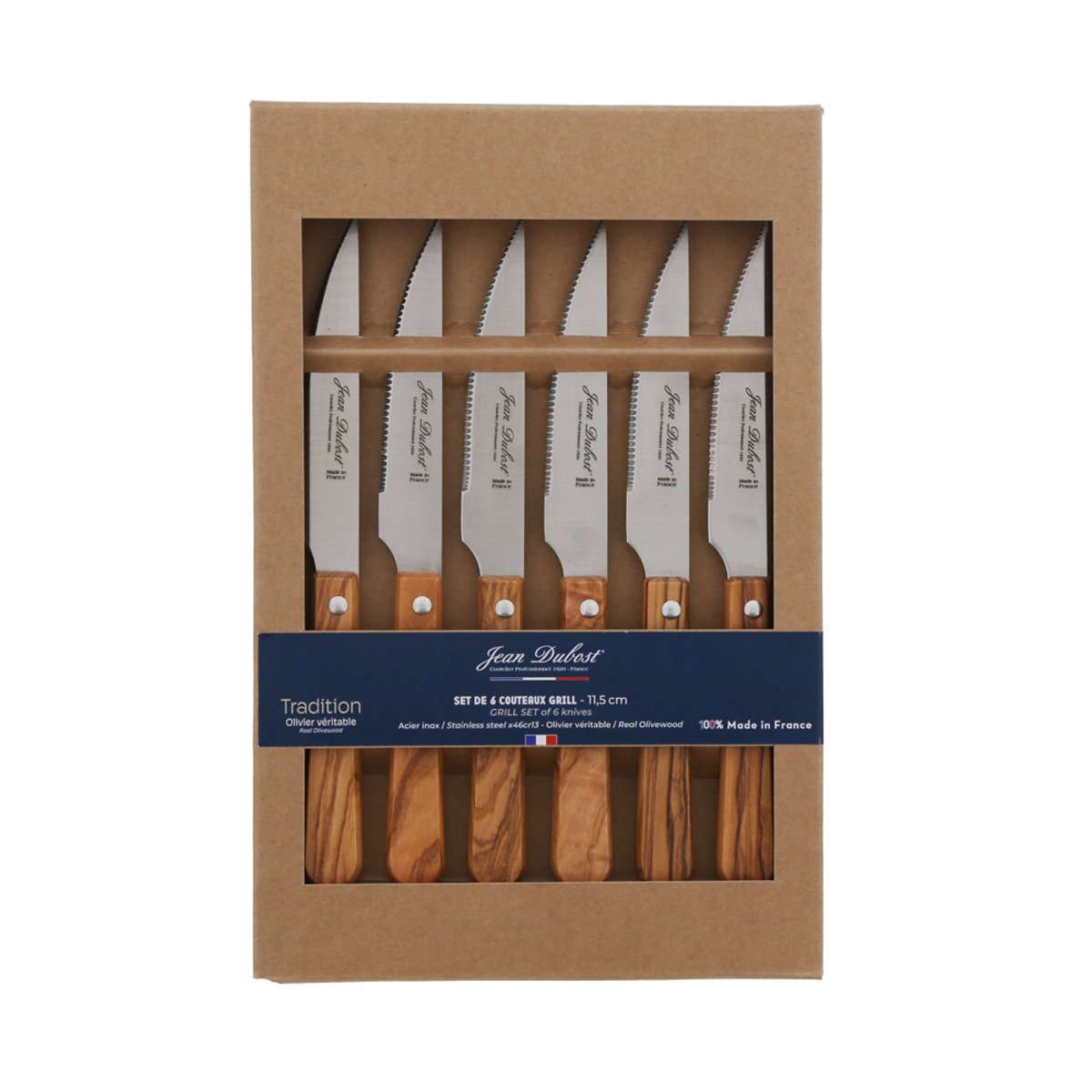 Coffret de 6 couteaux à steak marron, JEAN DUBOST