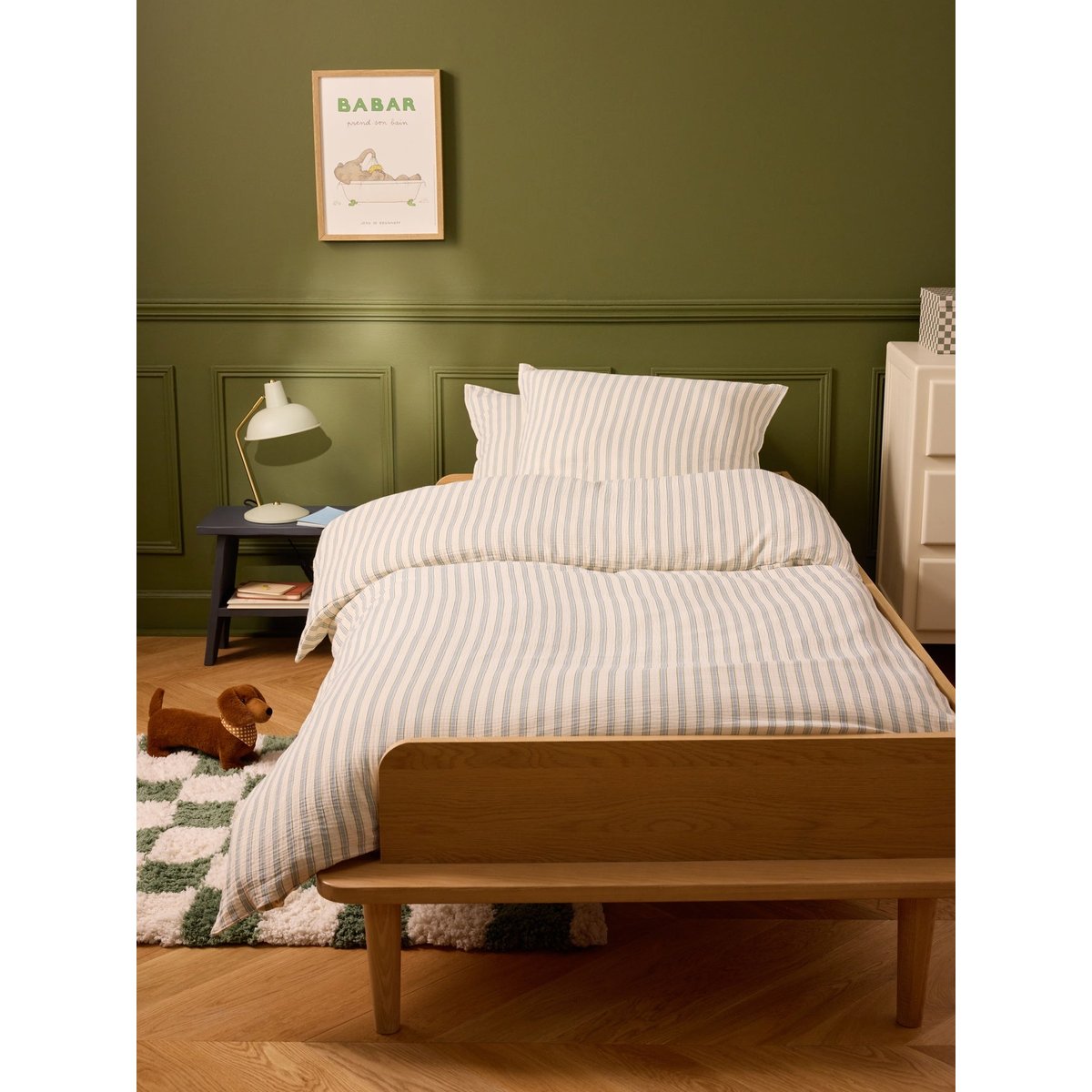 Housse de couette gaze de coton "Lou" rayure vert/bleu, CYRILLUS