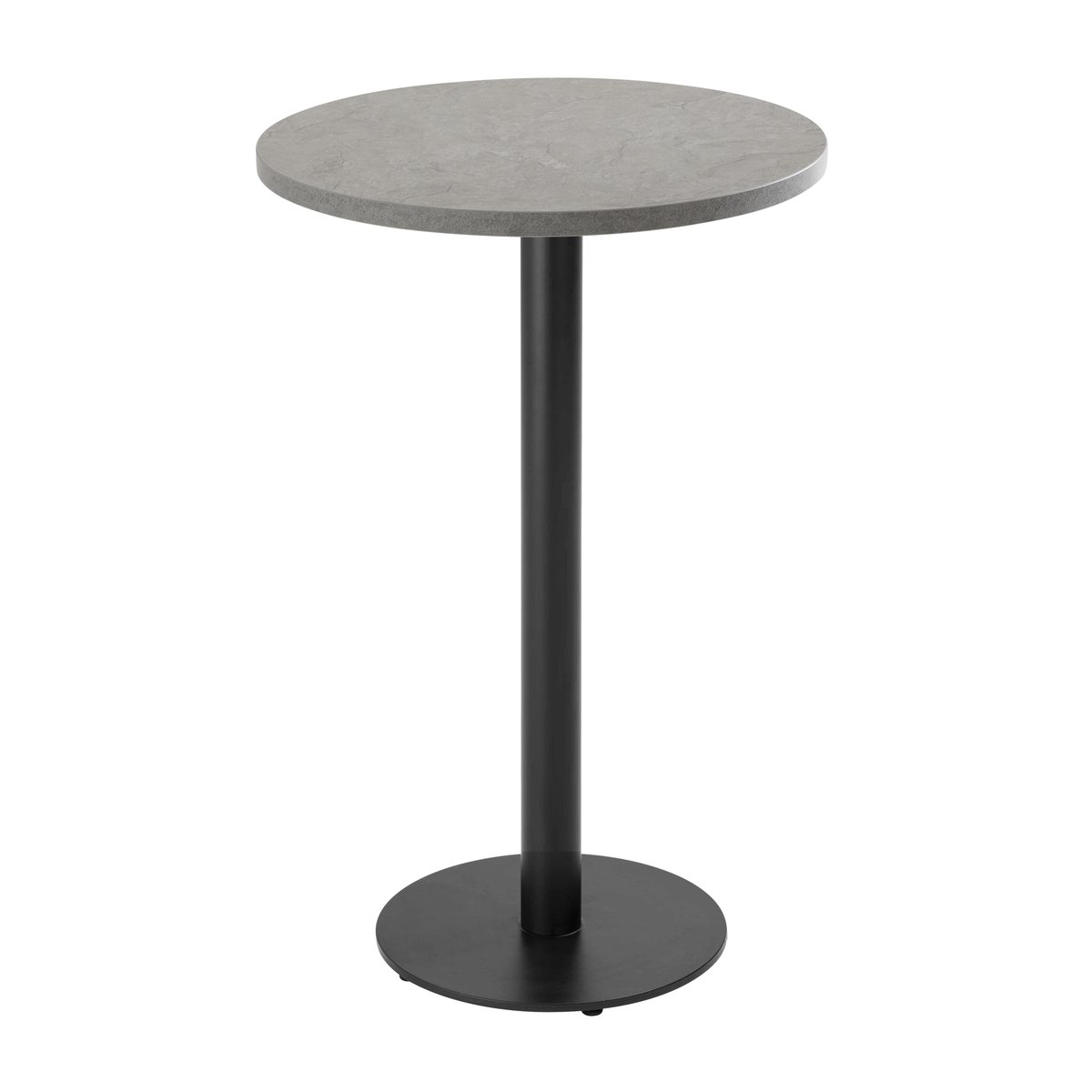Table haute ronde 60 cm en aggloméré avec revêtement mélaminé, RIVOLI couleur : noir - béton gris clair, OVIALA