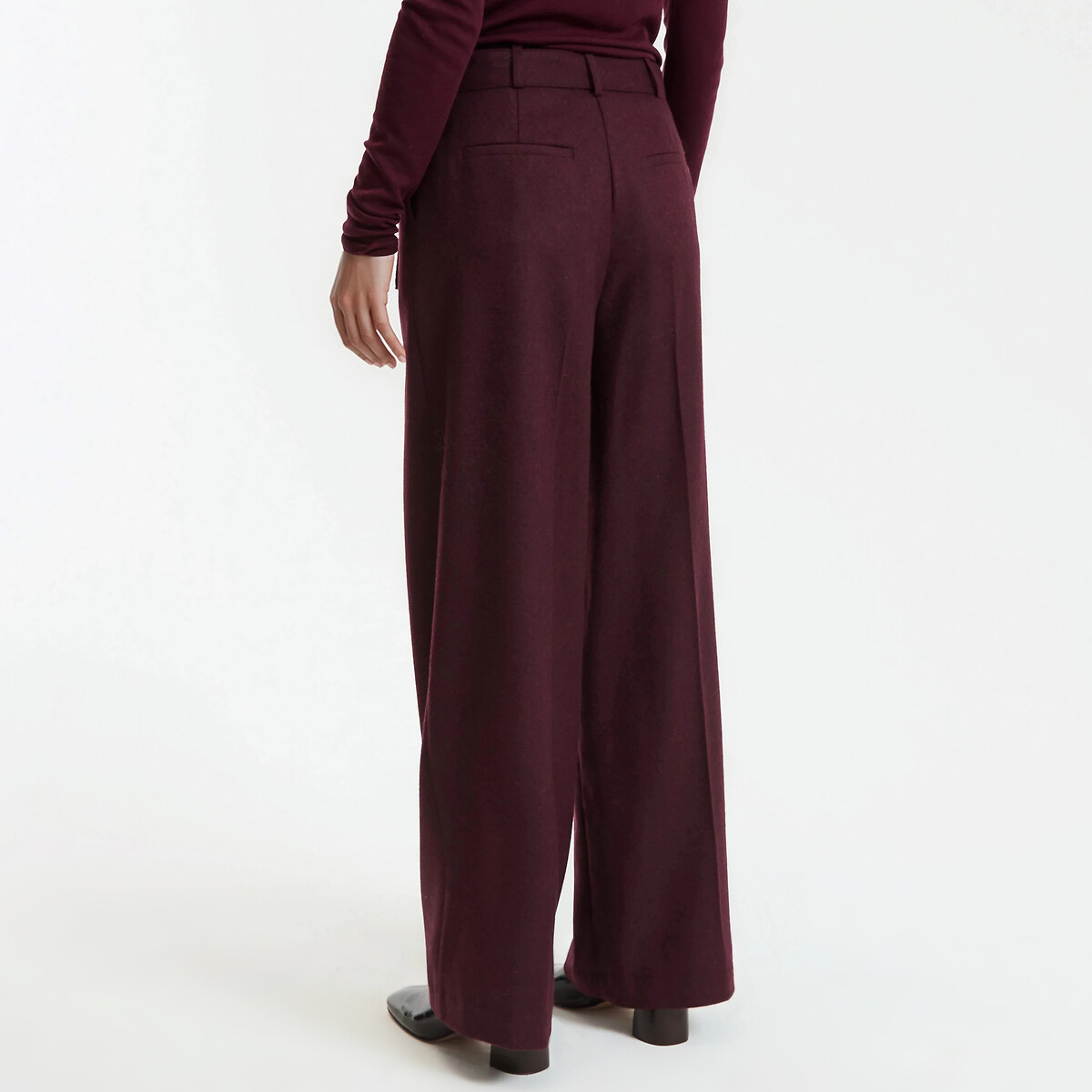 Wide Leg Trousers with High Waist burgundy red, LA REDOUTE COLLECTIONS