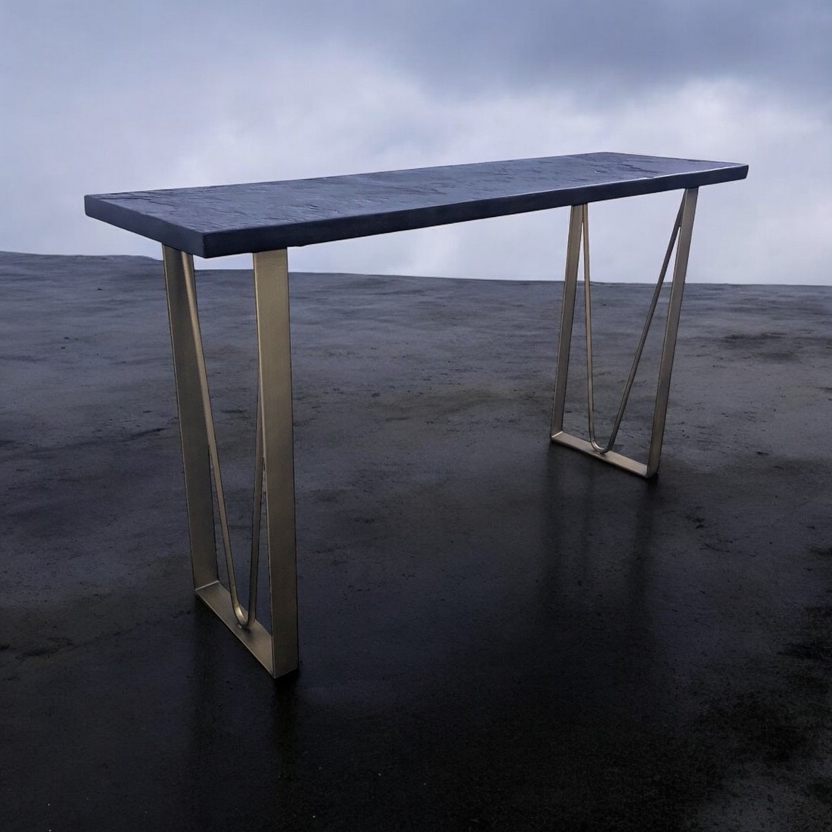 Console effet ardoise avec structure en métal - ARDOISE noir, MATHI DESIGN