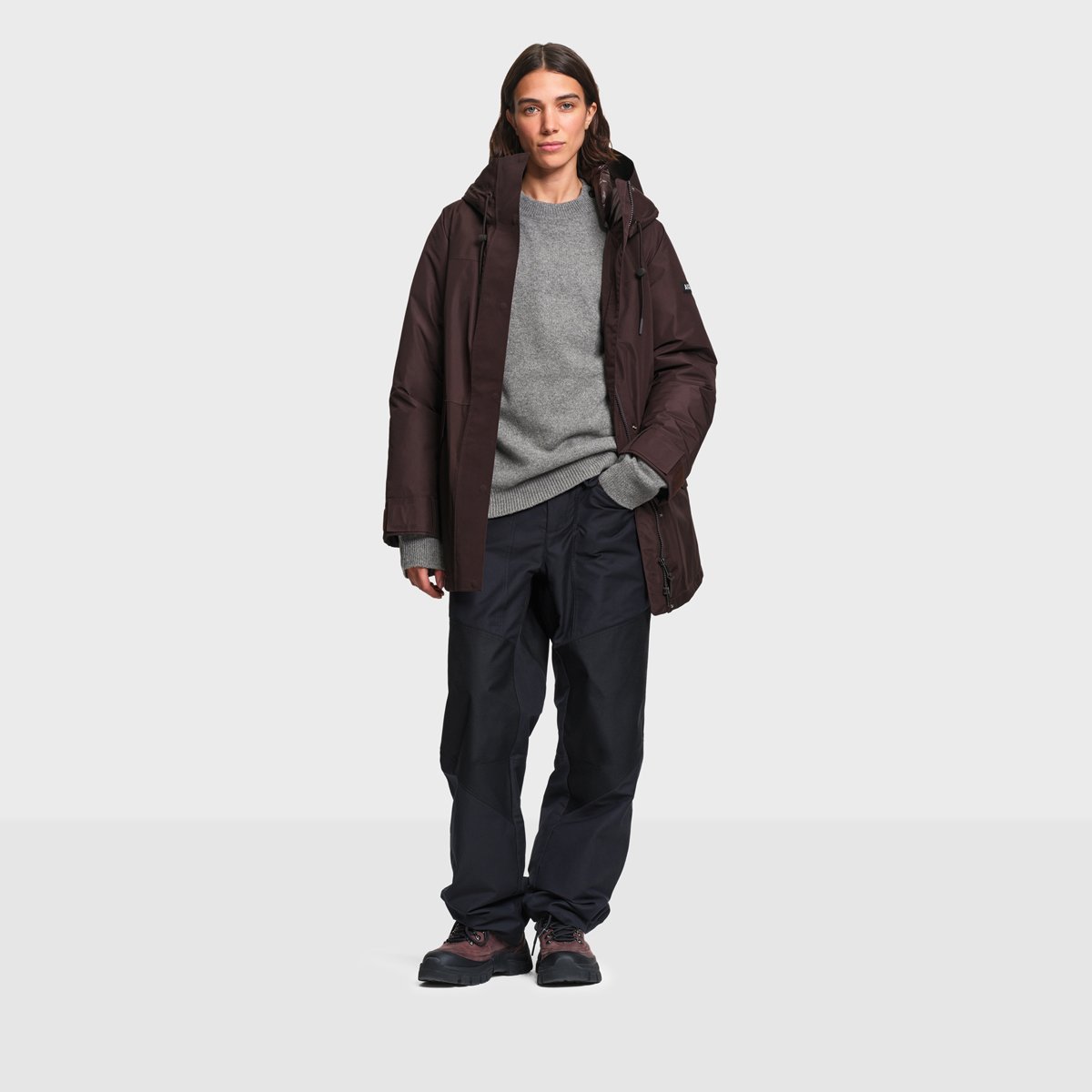 Parka mi-longue matelassée imperméable GORE-TEX choco, AIGLE