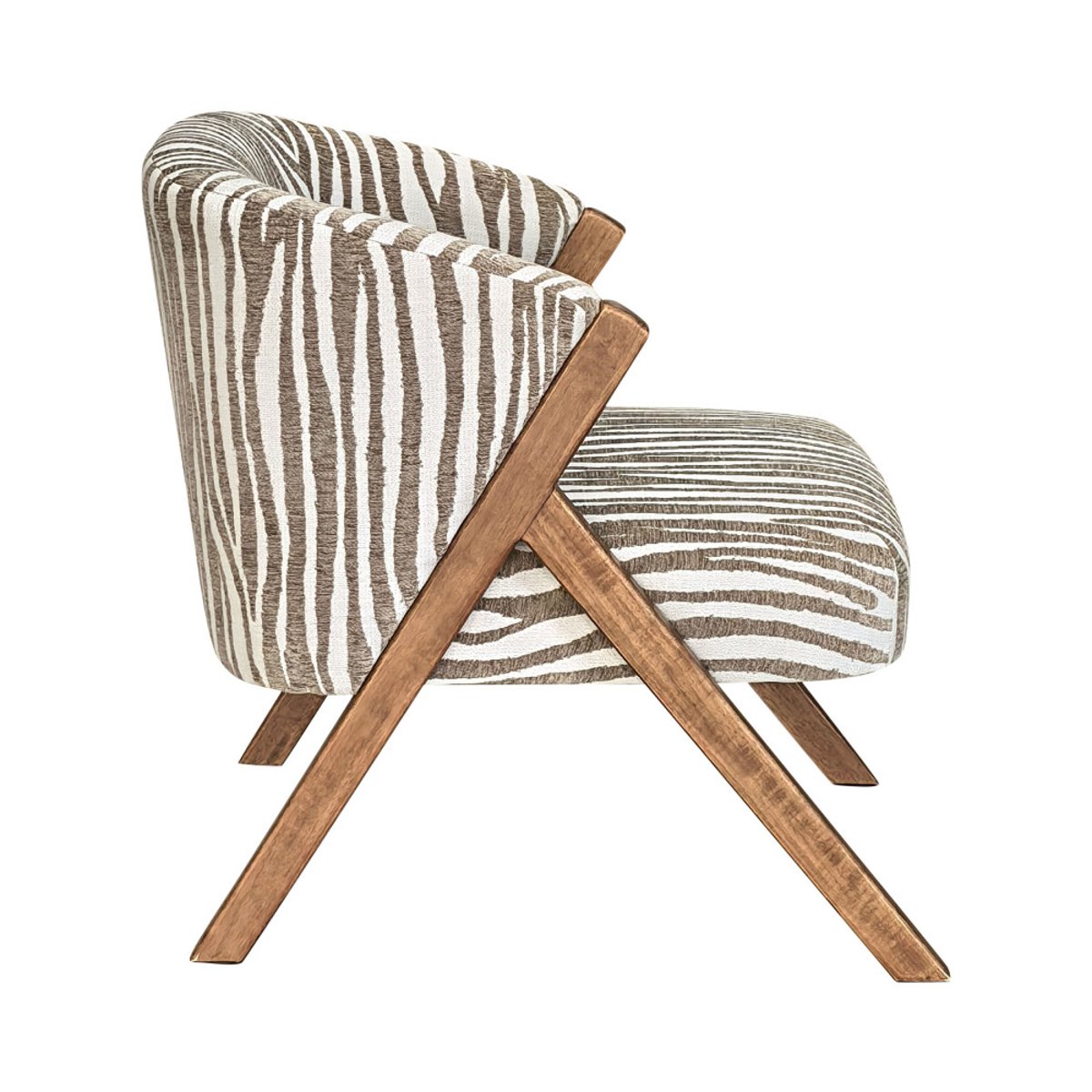 Fauteuil imprimé zèbre pieds bois foncé- MALOU beige, DRAWER