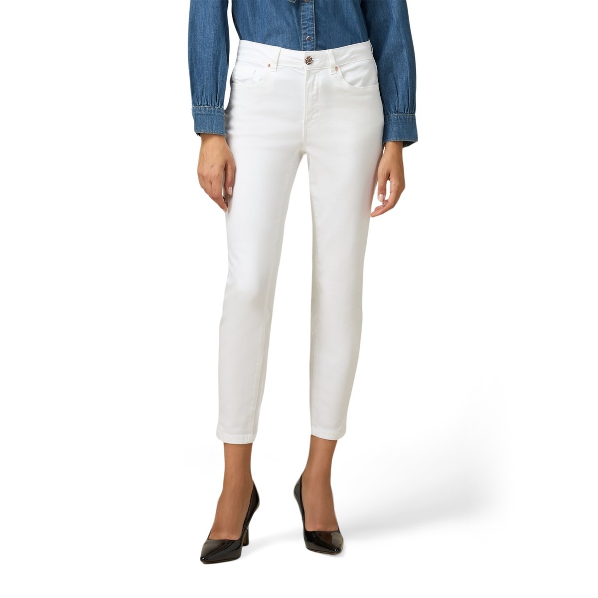 Pantalon skinny cinq poches, réalisé en confortable mélangé blanc, OLTRE