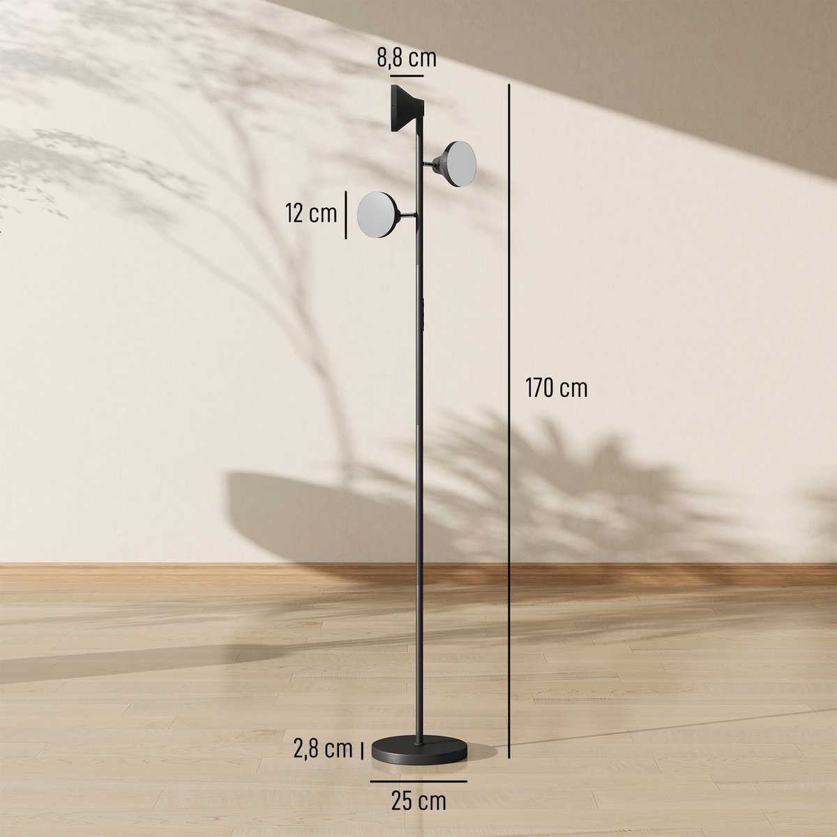 Lampadaire Acier Noir noir, HOMCOM