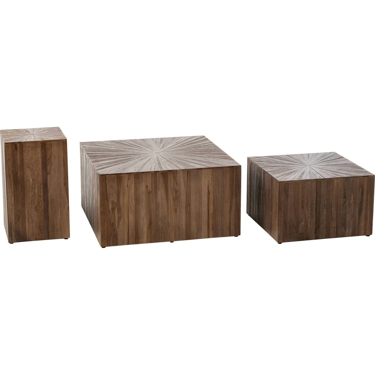 Lot de 3 tables basses cube en bois recyclé marron foncé, RECOLLECTION