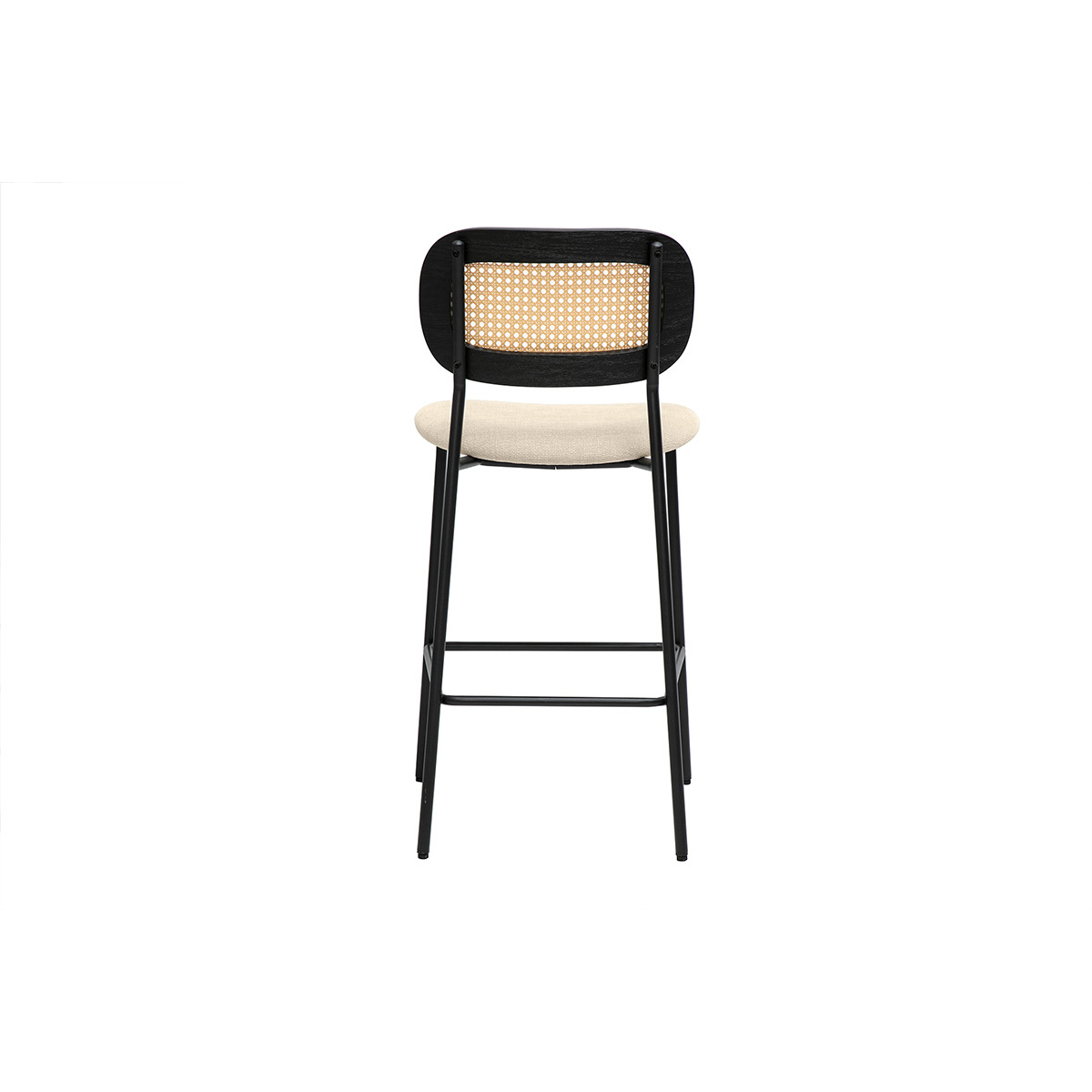 Tabourets design en tissu effet velours texturé terre brulée, métal noir et cannage rotin (lot de 2) MIRANDA beige, MILIBOO