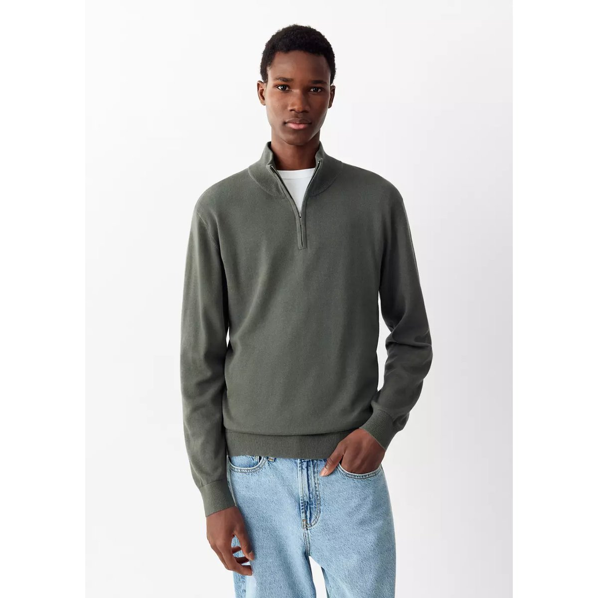 Pull-over col roulé fermeture Éclair vert forêt, MANGO TEEN