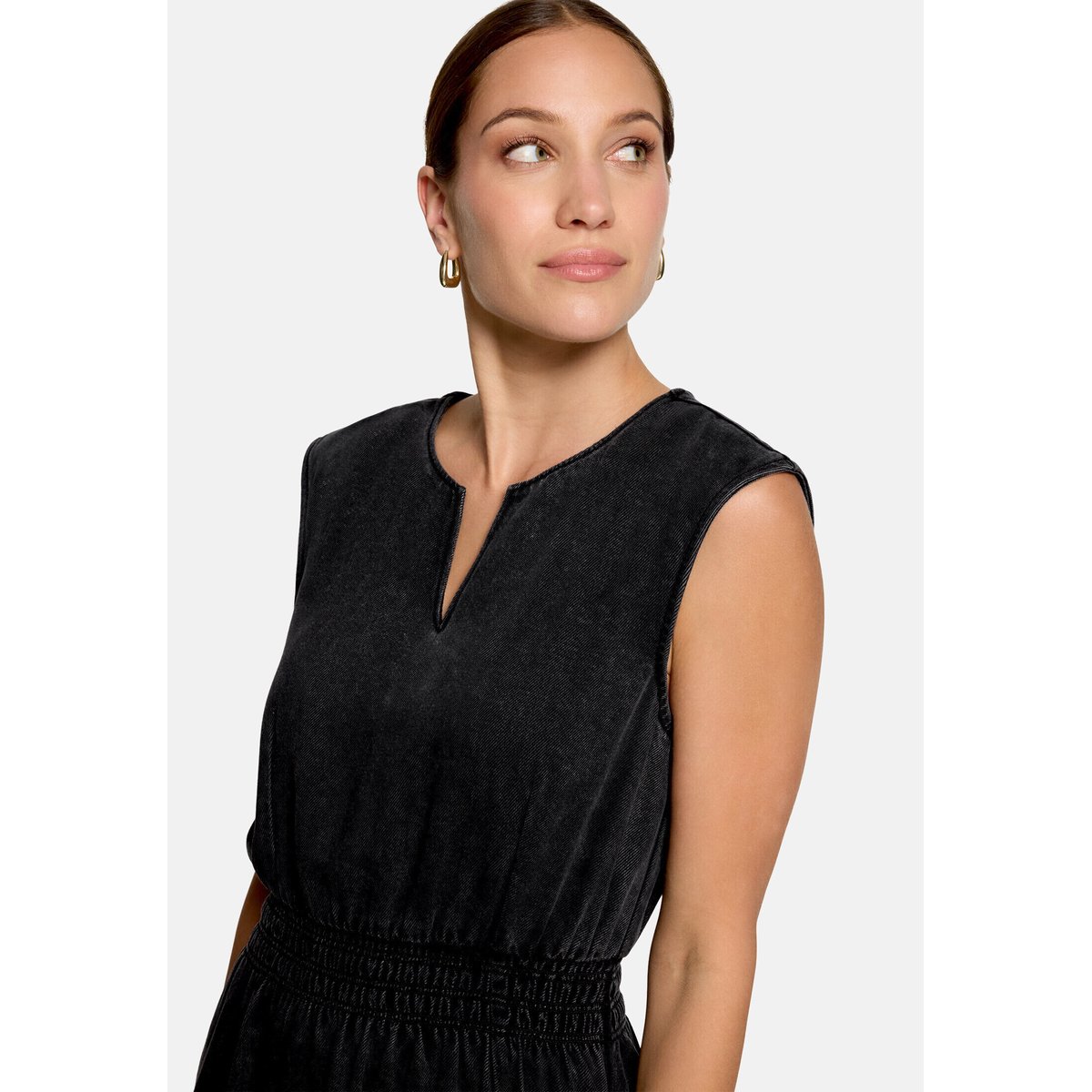 Robe longueur midi à taille élastique black denim, ZERO