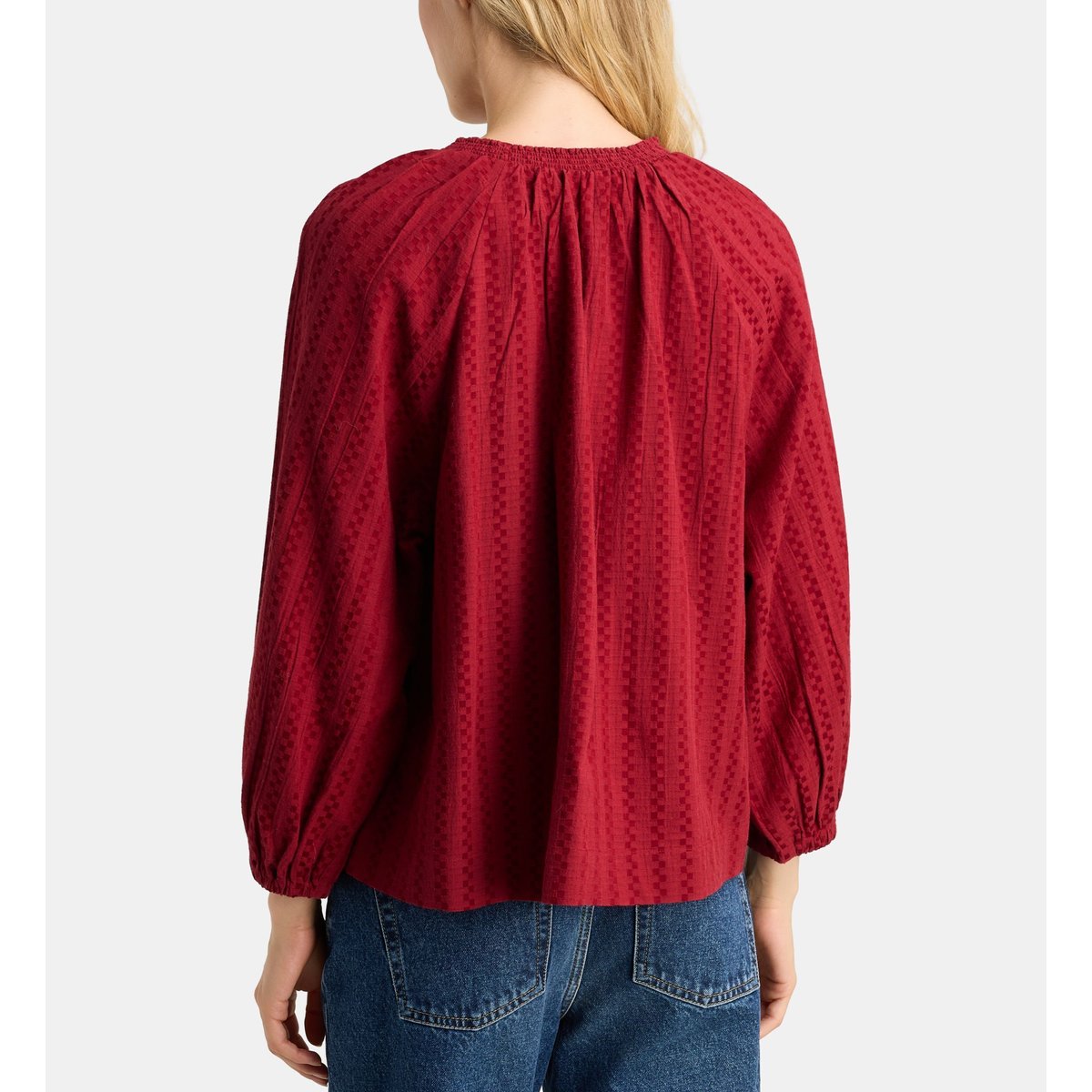 Blouse ample fleur carreaux rouge, GALERIES LAFAYETTE
