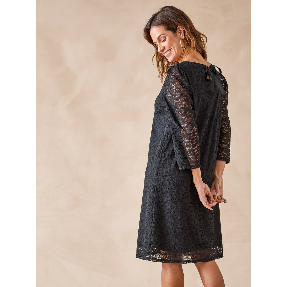 Robe dentelle manches longues noir, DAXON