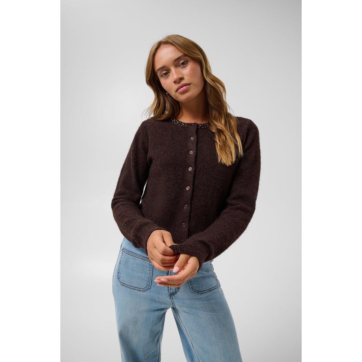 Pullover tricoté marron fudge melange, KAFFE