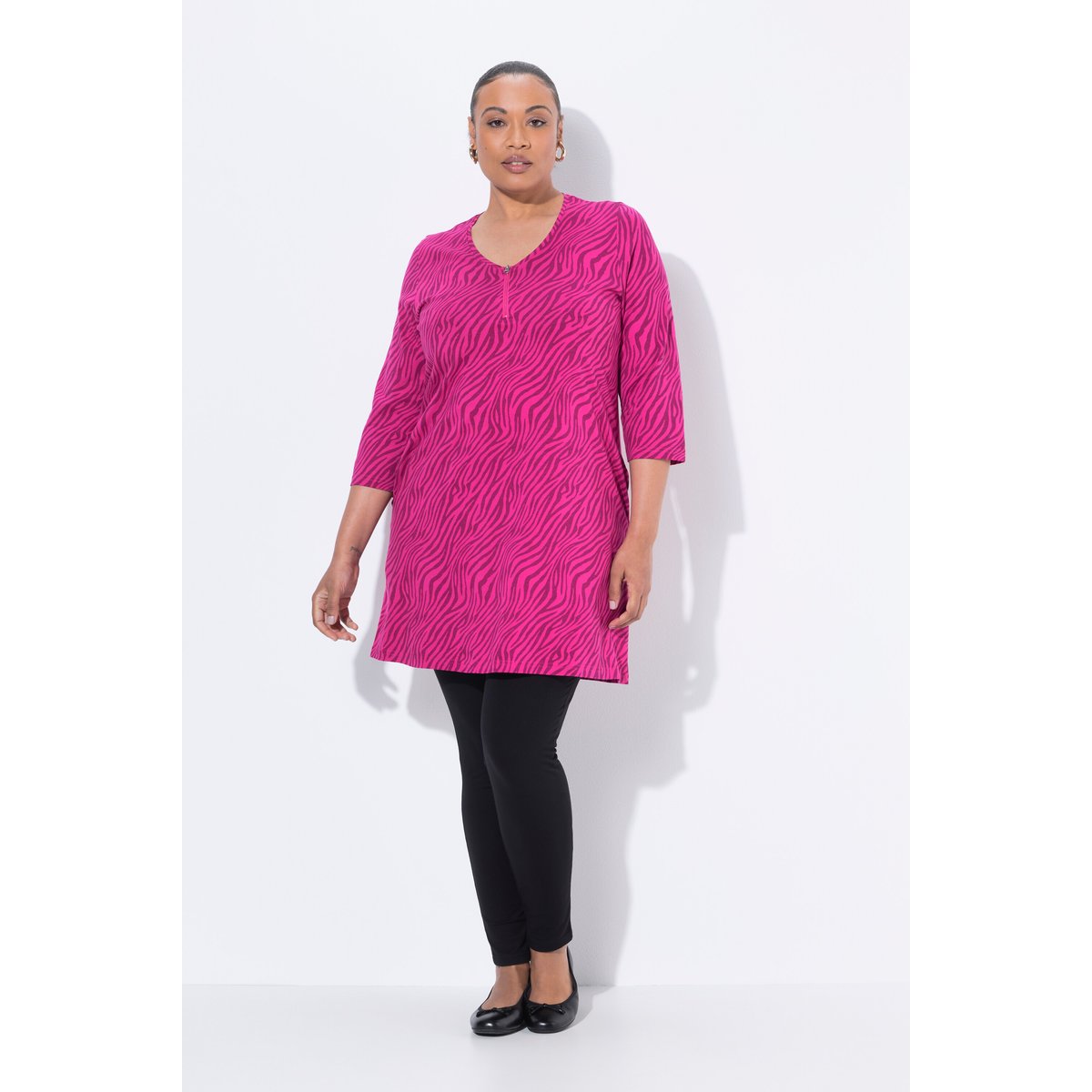 T-shirt long, avec fermeture zippée rouge magnolia, ULLA POPKEN