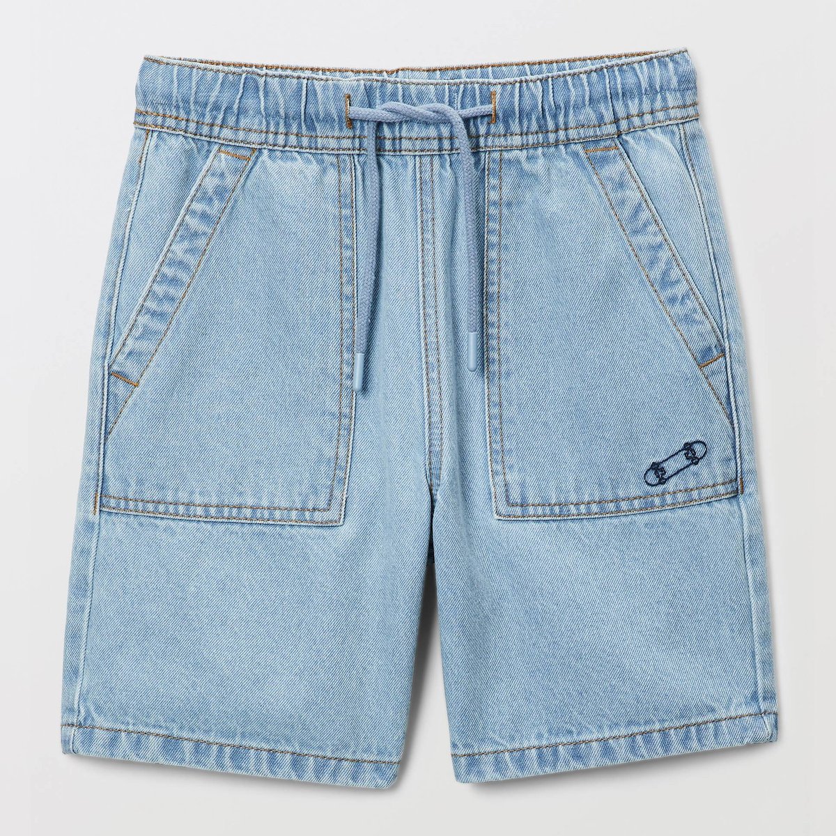 Short élastiqué denim en coton double stone, MONOPRIX