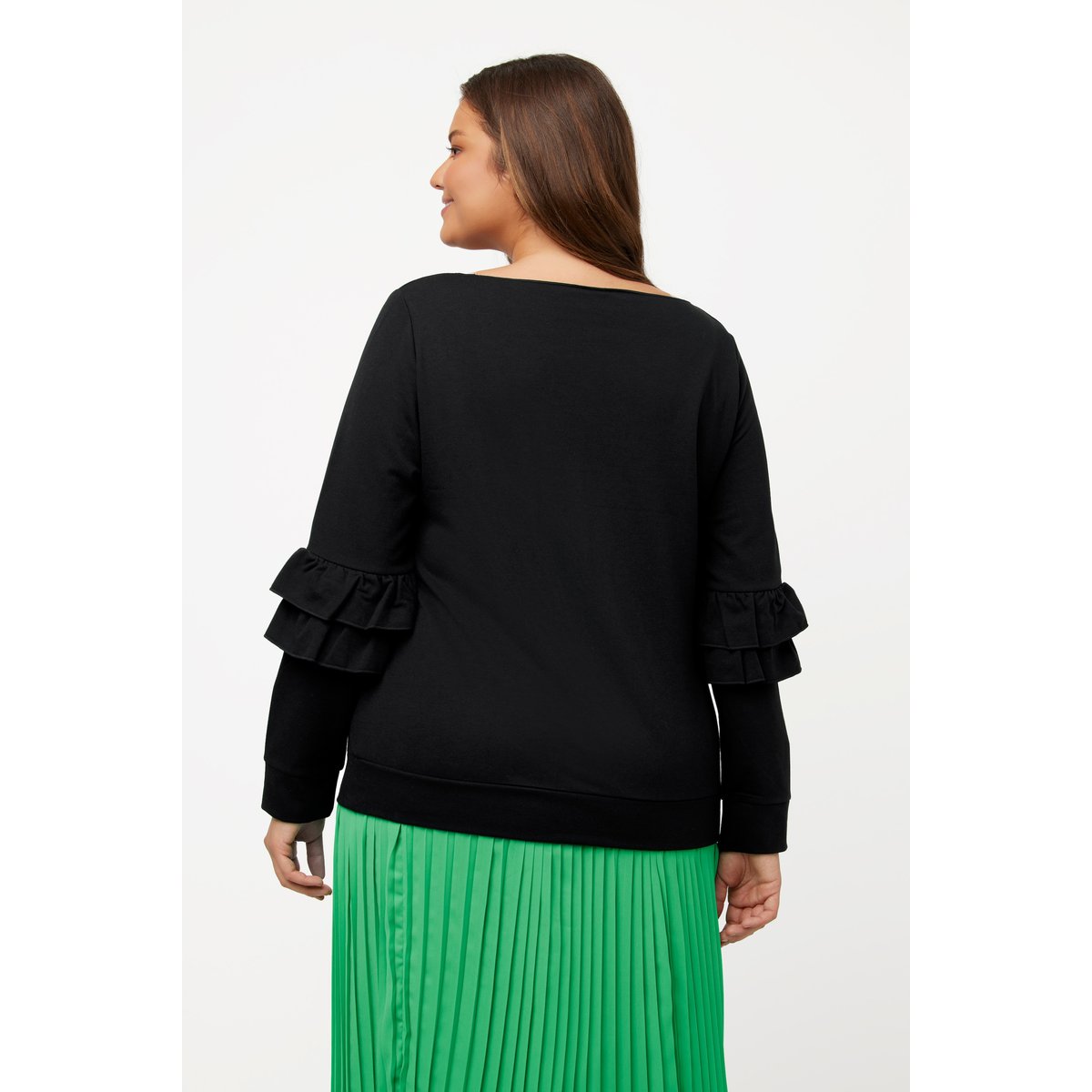 Sweat-shirt, ruché, col en V, manches longues noir, ULLA POPKEN