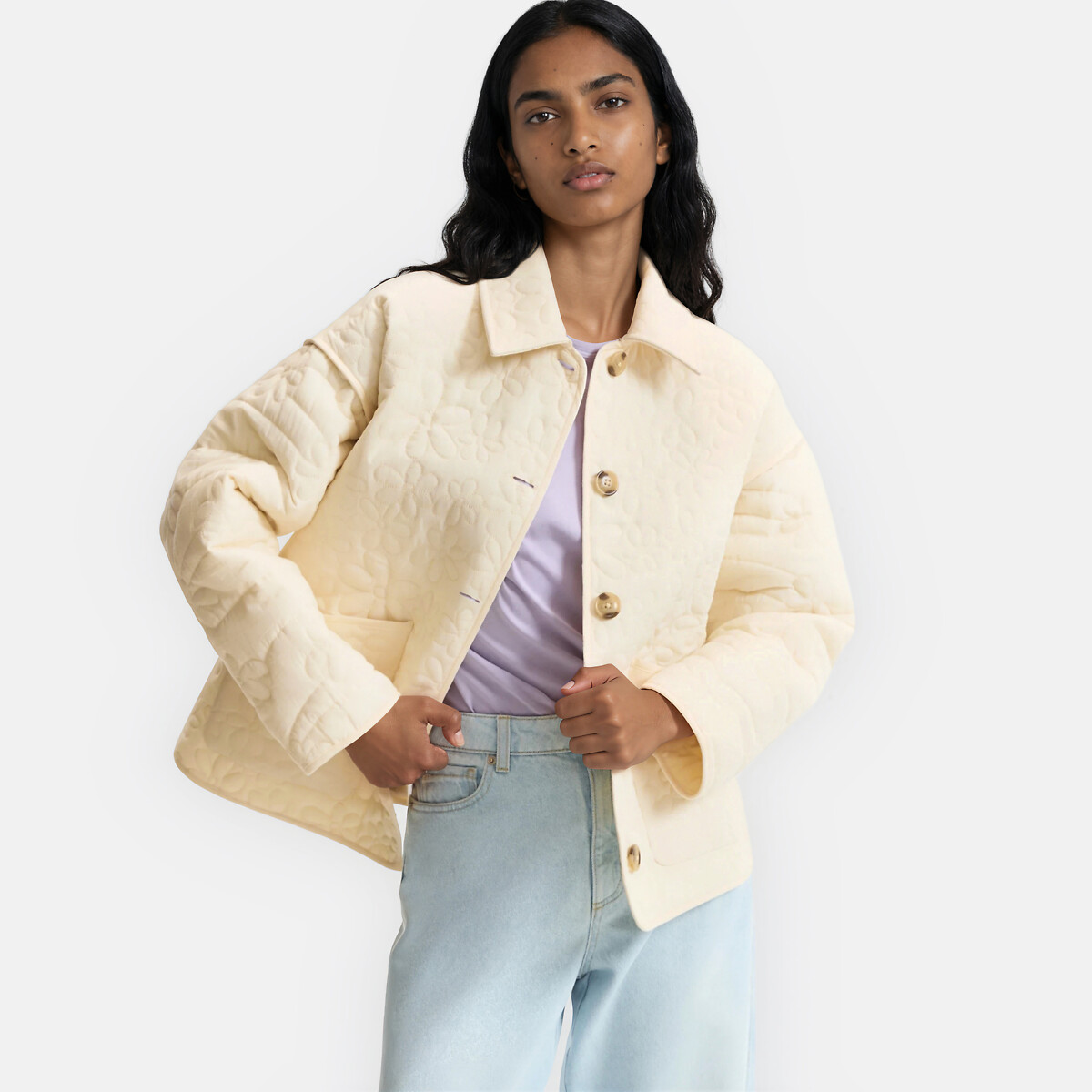 Veste matelassée à fleurs en relief jaune pastel, LA REDOUTE COLLECTIONS