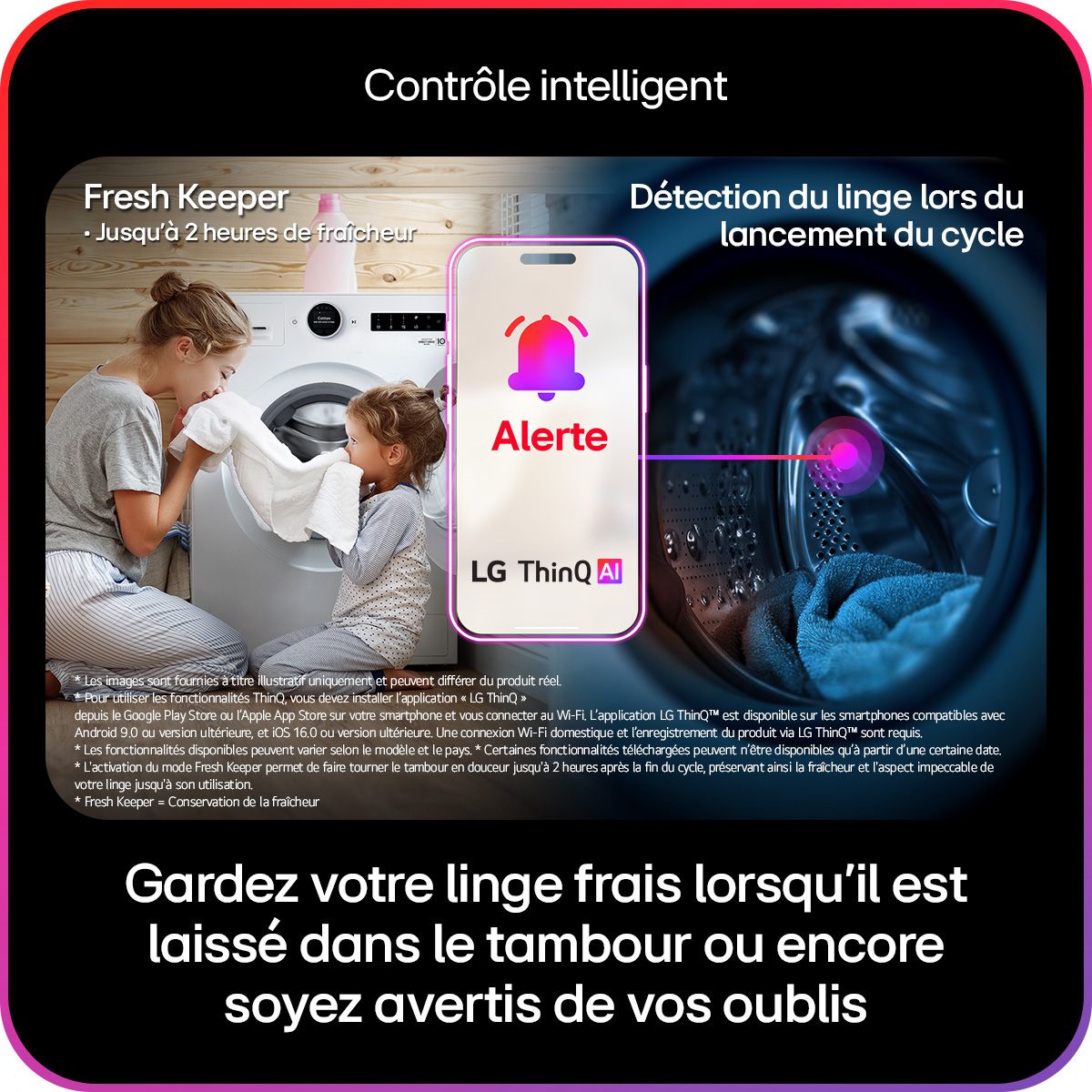 Lave linge hublot F14X76WHST - 11 kg - 1400 tr/min - Classe A - Direct drive - Connecté WiFi couleur unique, LG