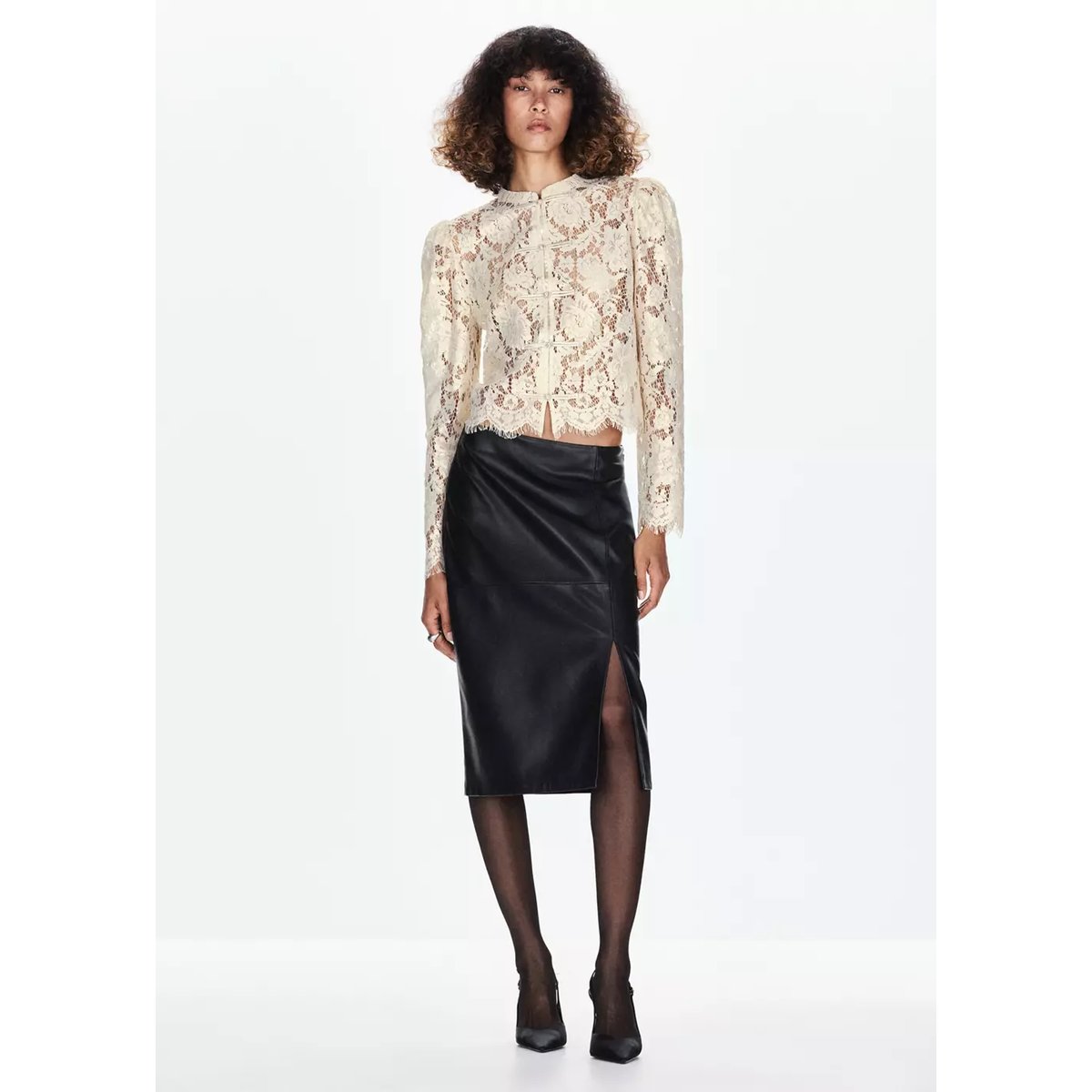 Blouse dentelle fleurie écru, MANGO