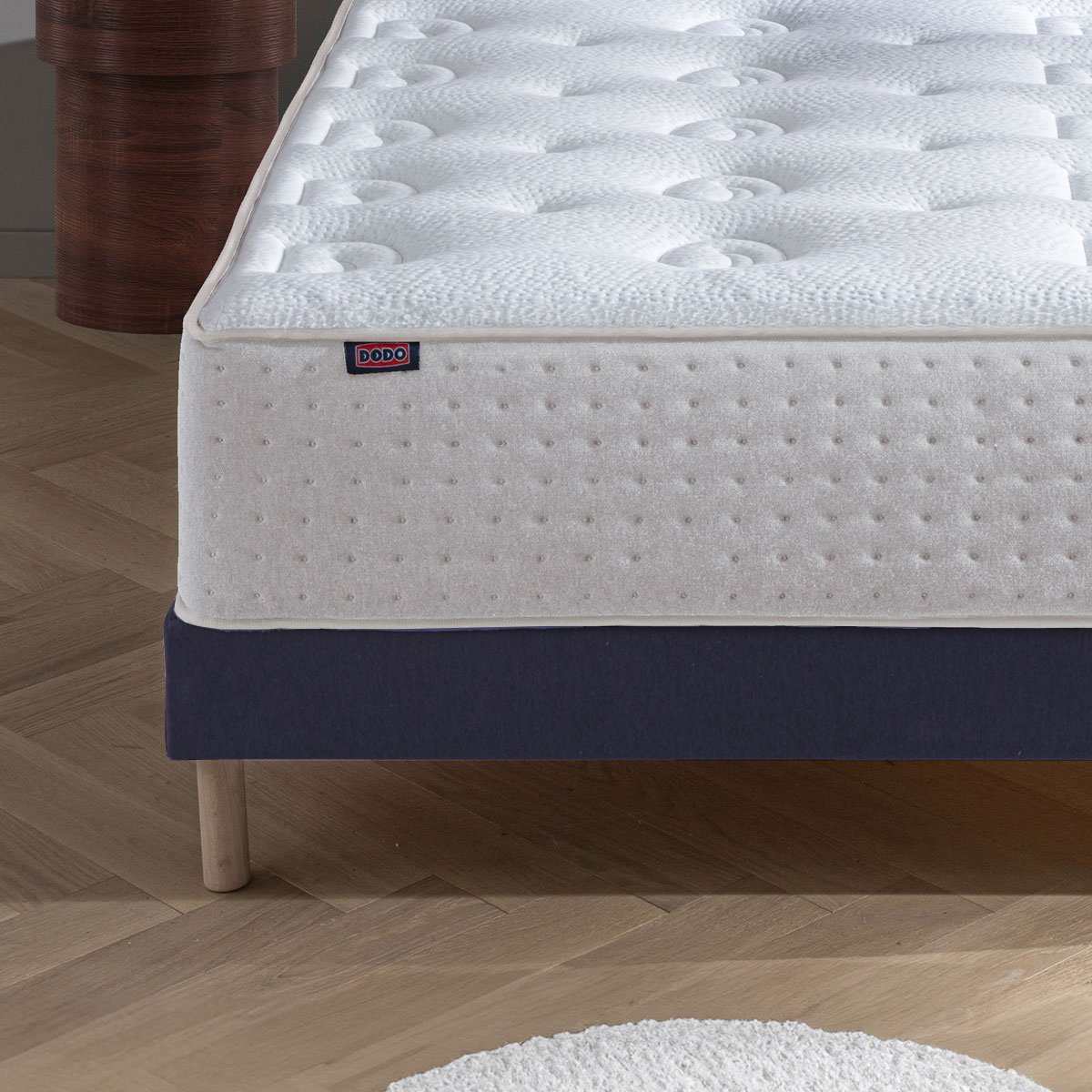 Ensemble - Matelas mi-ferme + sommier + Tête de lit Blanc/Bleu LE VERITABLE blanc, bleu foncé, DODO