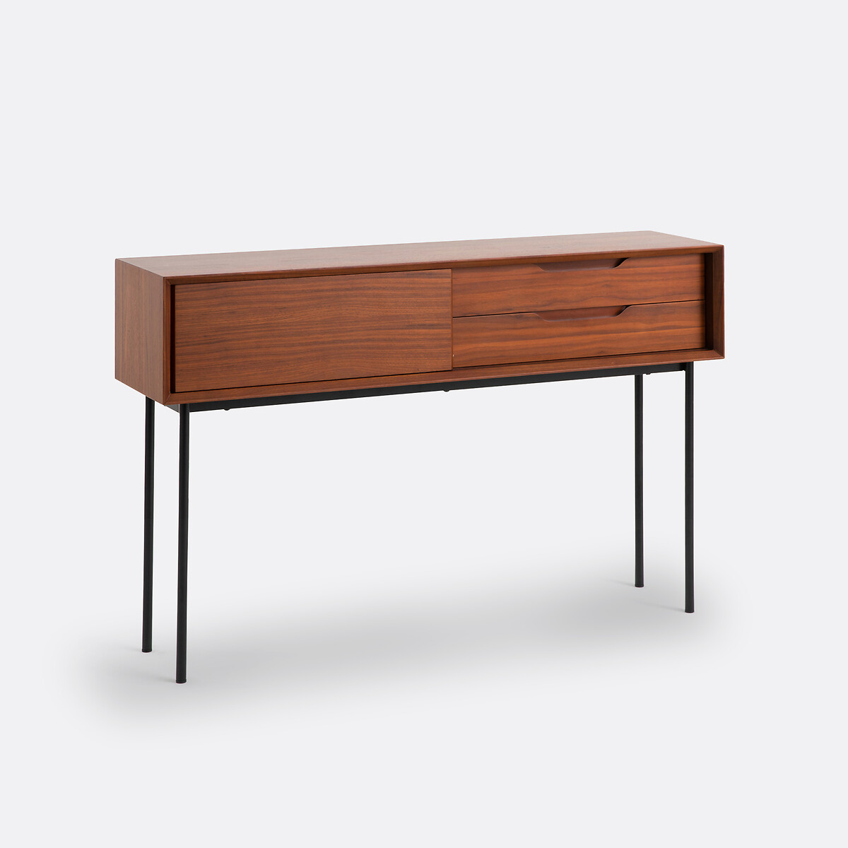 Console 1 porte, 2 tiroirs, en plaqué noyer, NOYETO noir/teinté noyer, LA REDOUTE INTERIEURS