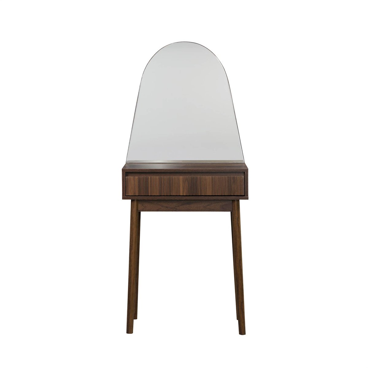 Coiffeuse décor bois miroir arrondi 1 tiroir LINEAR noyer, SWEEEK